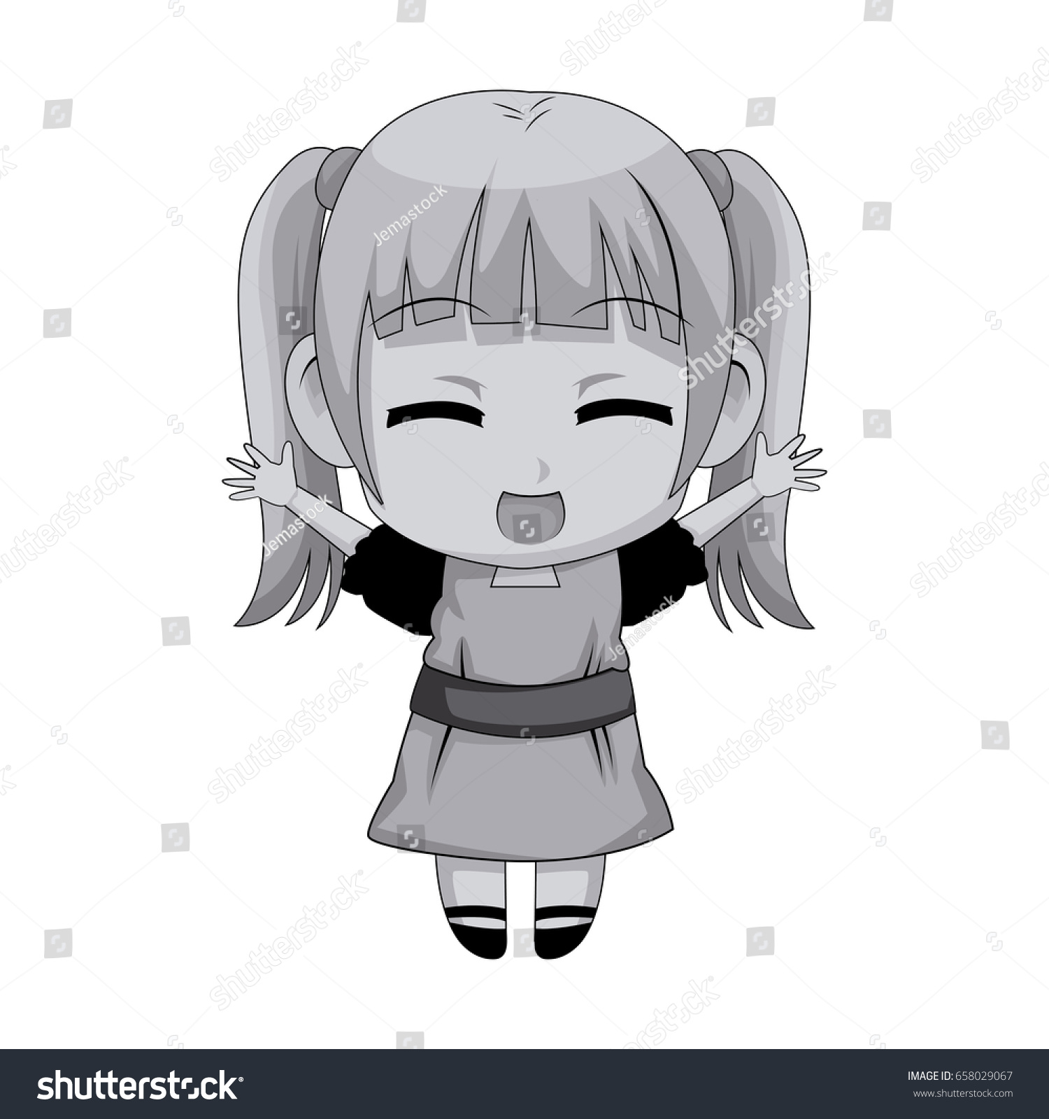 Cute Anime Chibi Little Girl Cartoon Stock Vektorgrafik