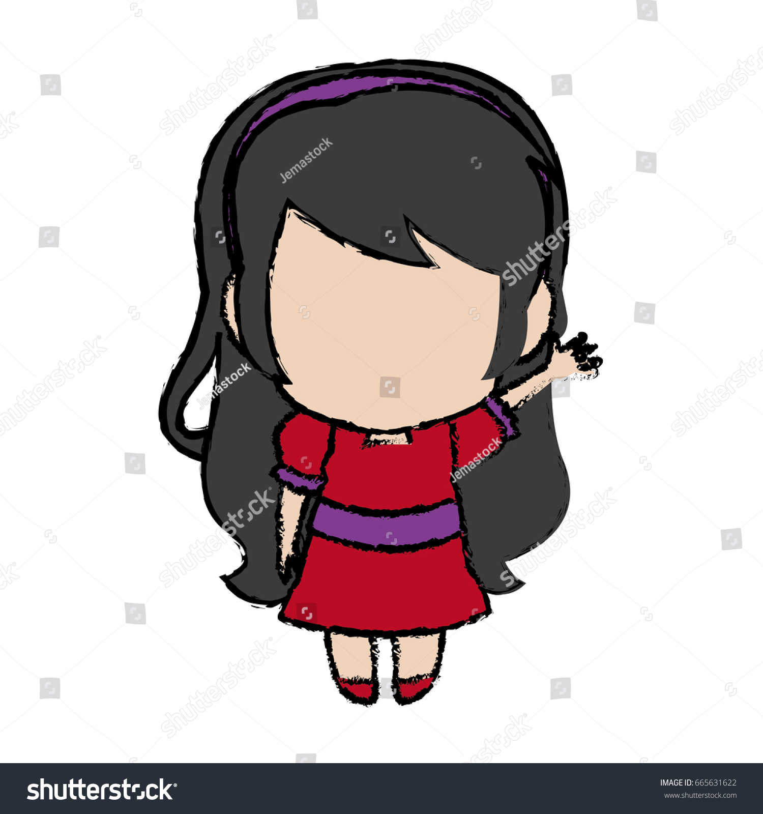 Cute Anime Chibi Little Girl Cartoon Stock Vector Royalty Free 665631622