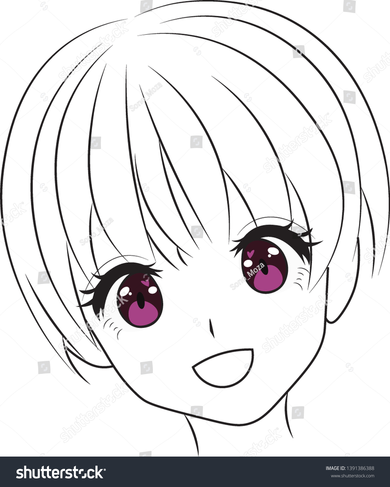 Cute Anime Girl Face Purple Anime Stock Vector Royalty Free