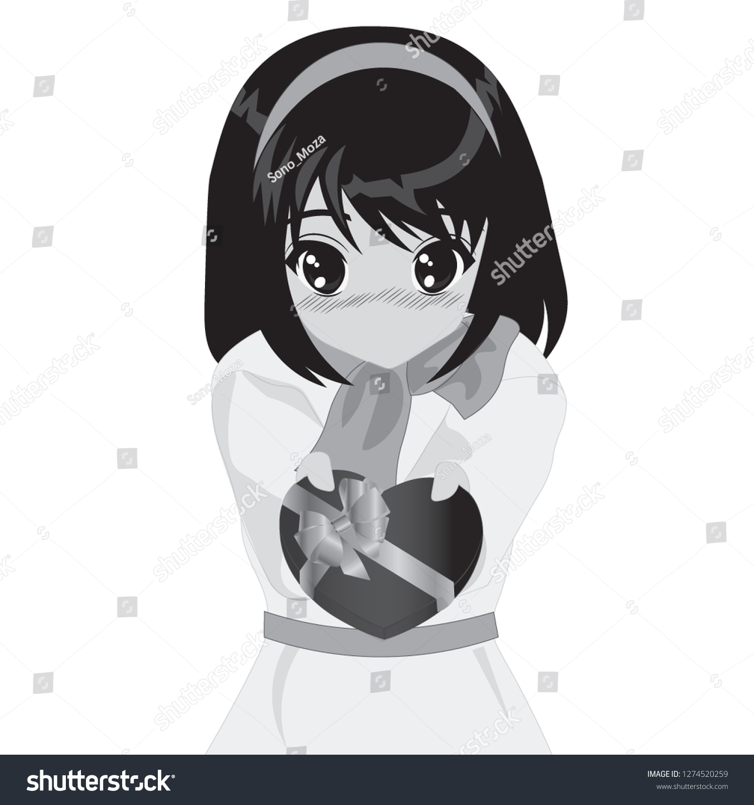 Cute Anime Girl Valentine Day Gift Stock Vector Royalty Free