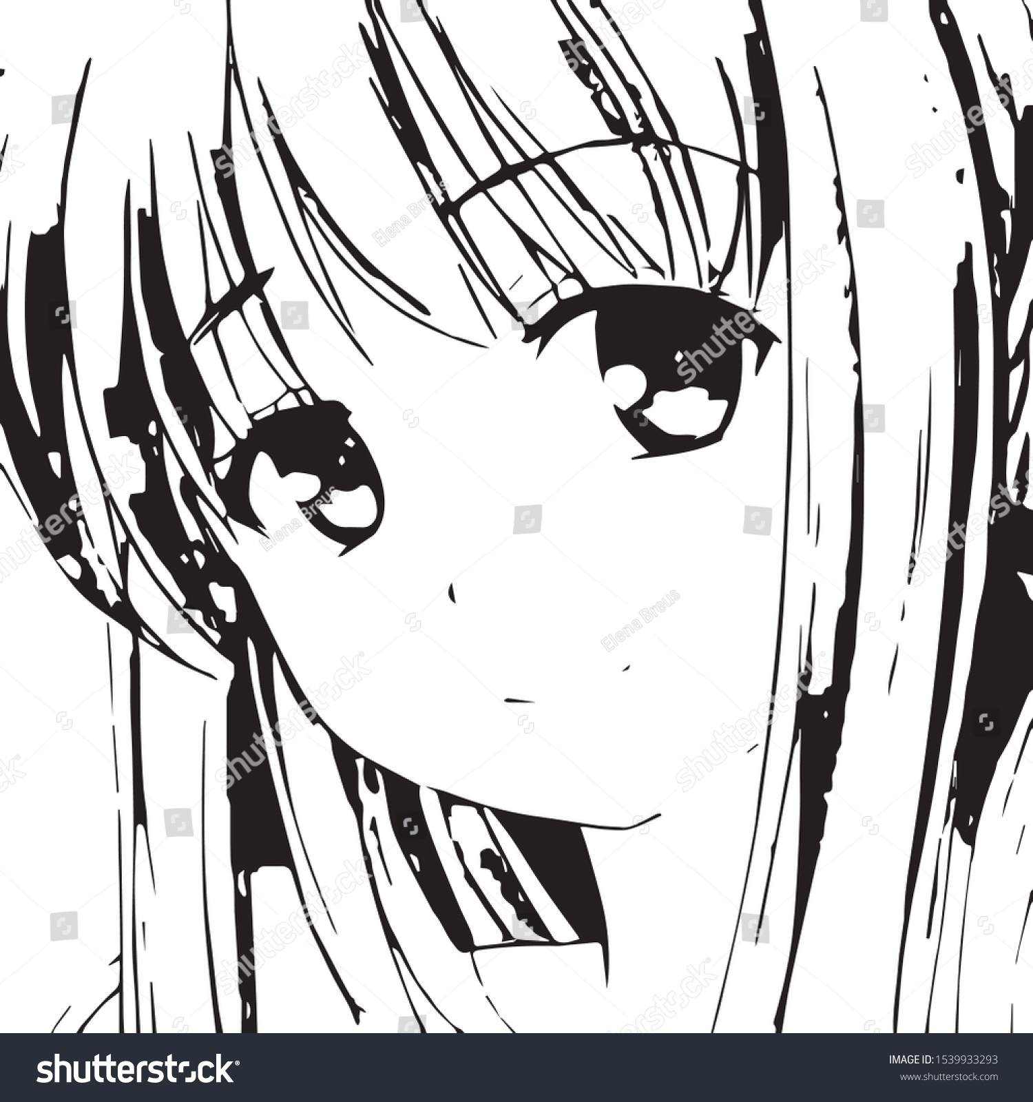 Cute Anime Girl Bangs Big Eyes Stock Vector Royalty Free