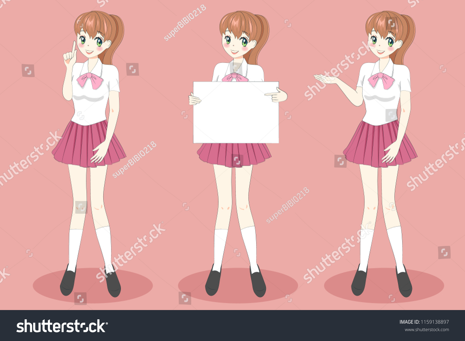 Cute Anime Manga Schoolgirl Different Introduction Stock Vector