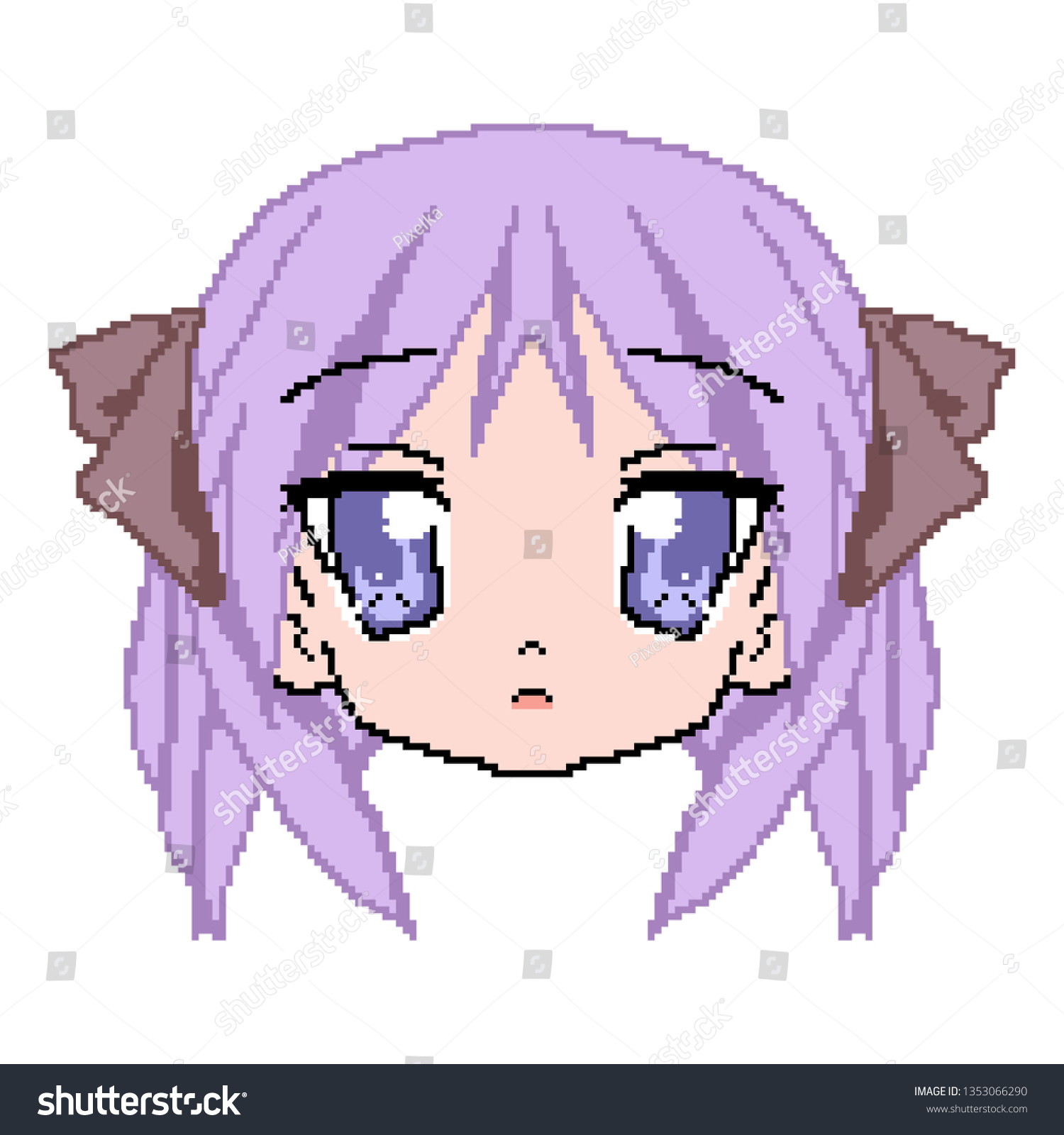 Cute Anime Schoolgirl Face Pixel Smile Stock Vector Royalty Free