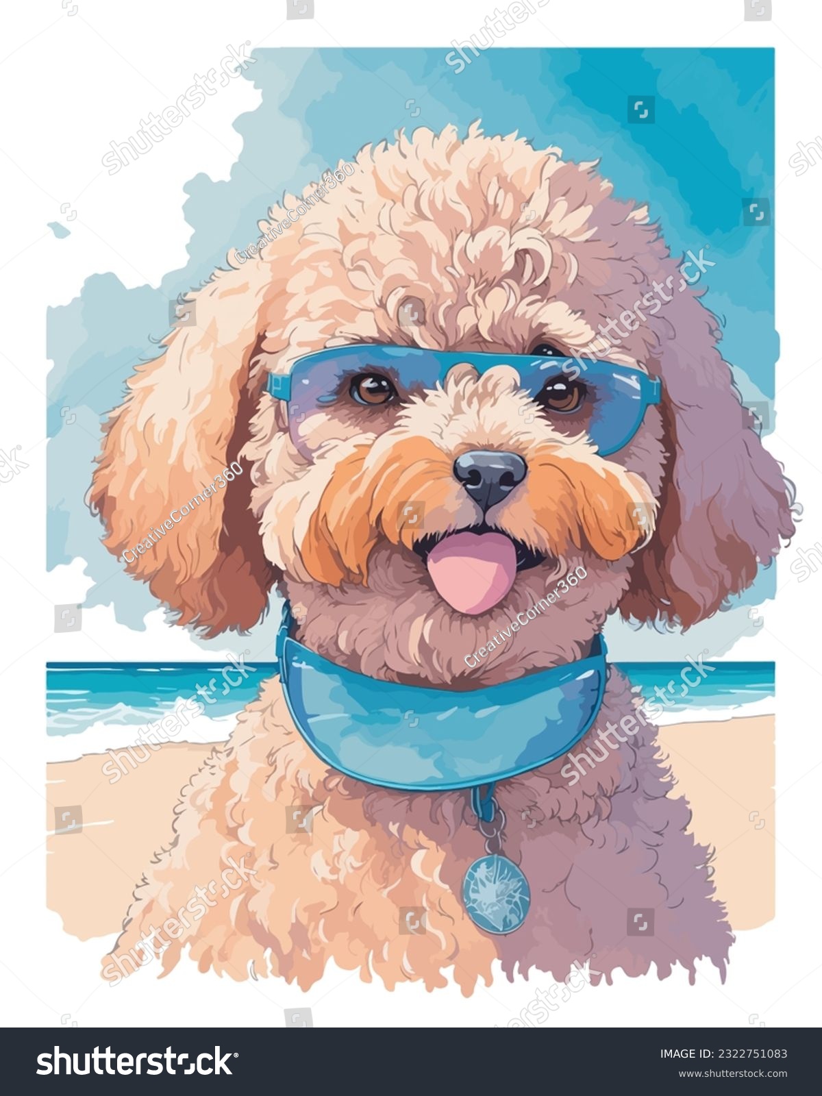 SVG of cute apricot Labradoodle on a beach svg