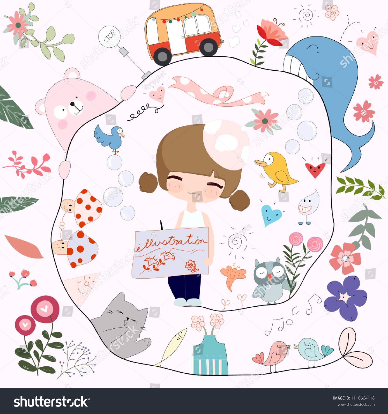 Cute Artist Girl Drawing Imagination Cartoonillustration Stock Vector ...