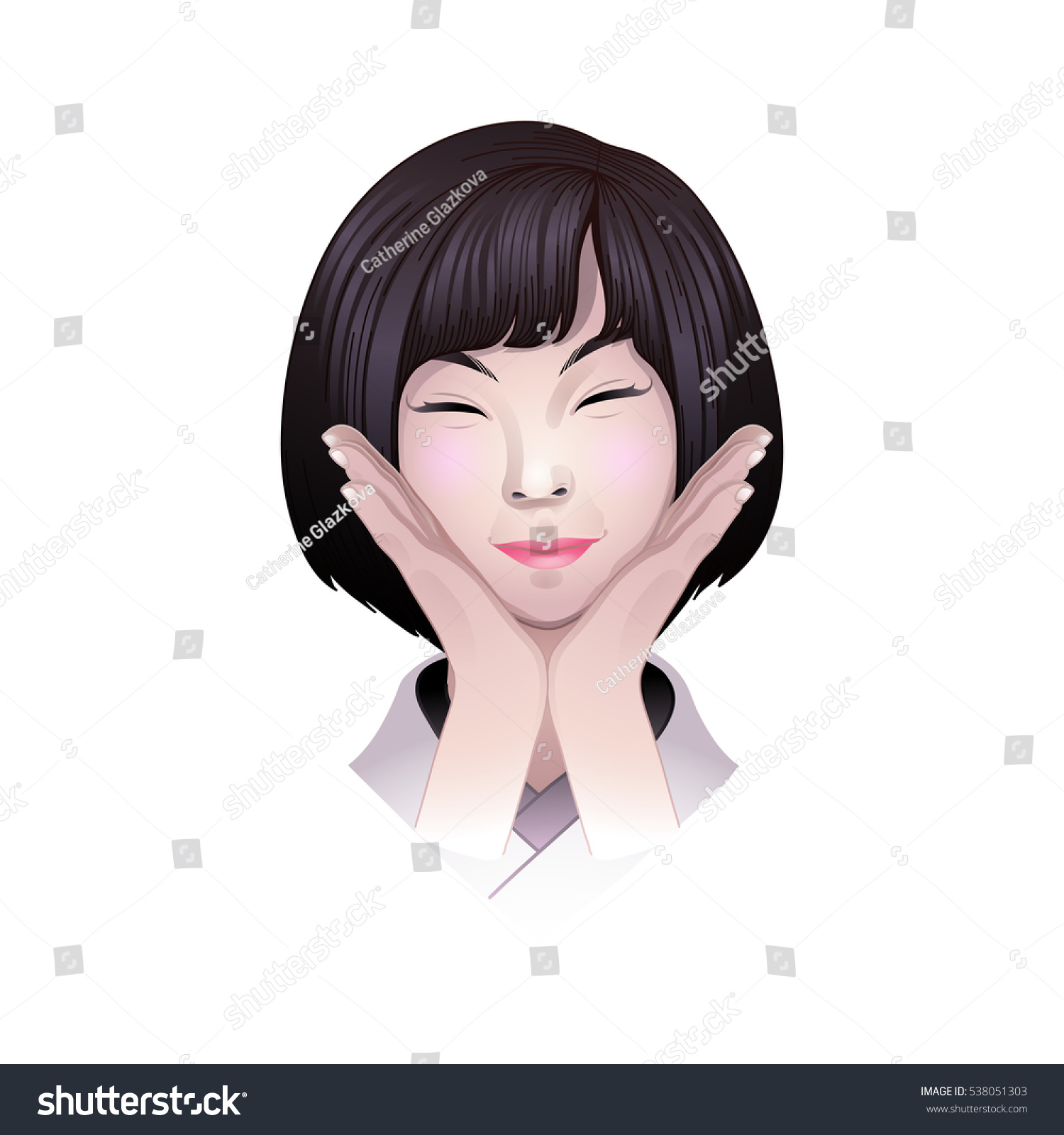 Cute Asian Girl Short Hairs Posing Stock Vector Royalty Free