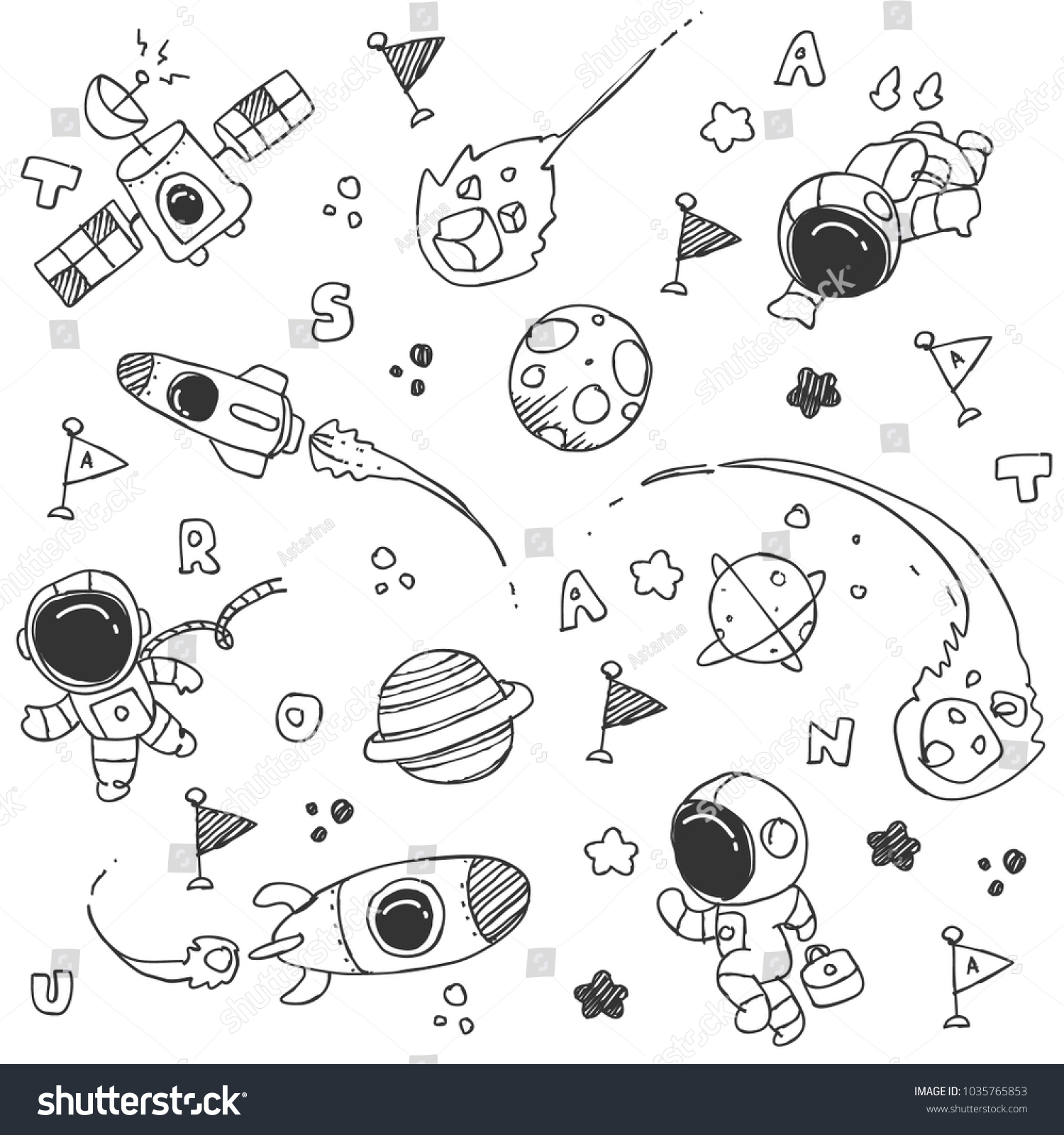 Cute Astronaut Doodle Stock Vector (Royalty Free) 1035765853 | Shutterstock