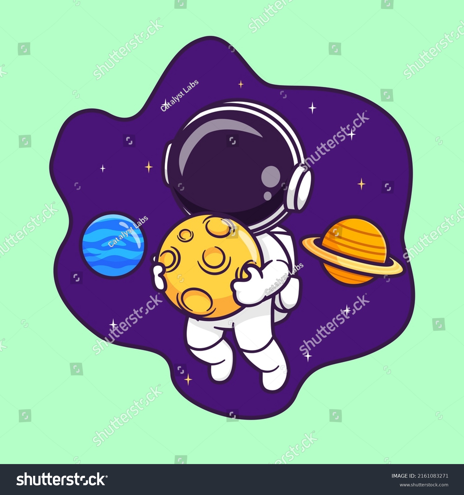 Cute Astronaut Flying Space Planet Holding Stock Vector (Royalty Free ...