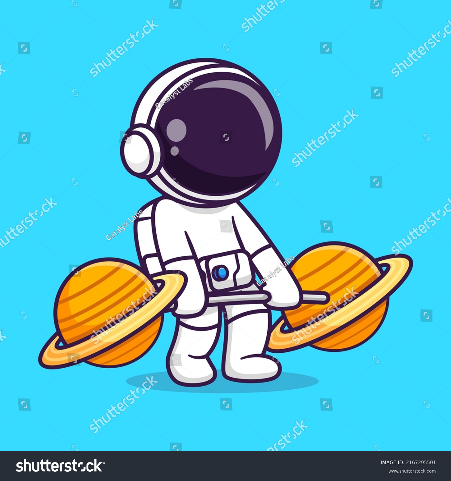 Cute Astronaut Lifting Planet Barbell Cartoon Stock Vector (Royalty ...