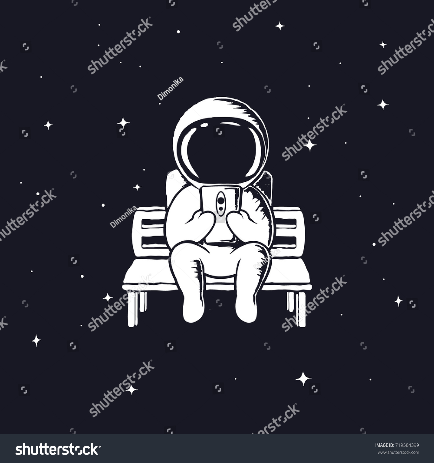Cute Astronaut Sits On Bench See Stock Vector Royalty Free 719584399 Shutterstock 7508
