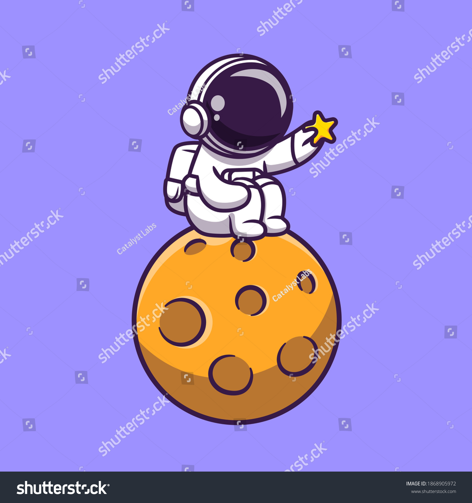 Cute Astronaut Sitting On Moon Holding Stock Vector (Royalty Free ...