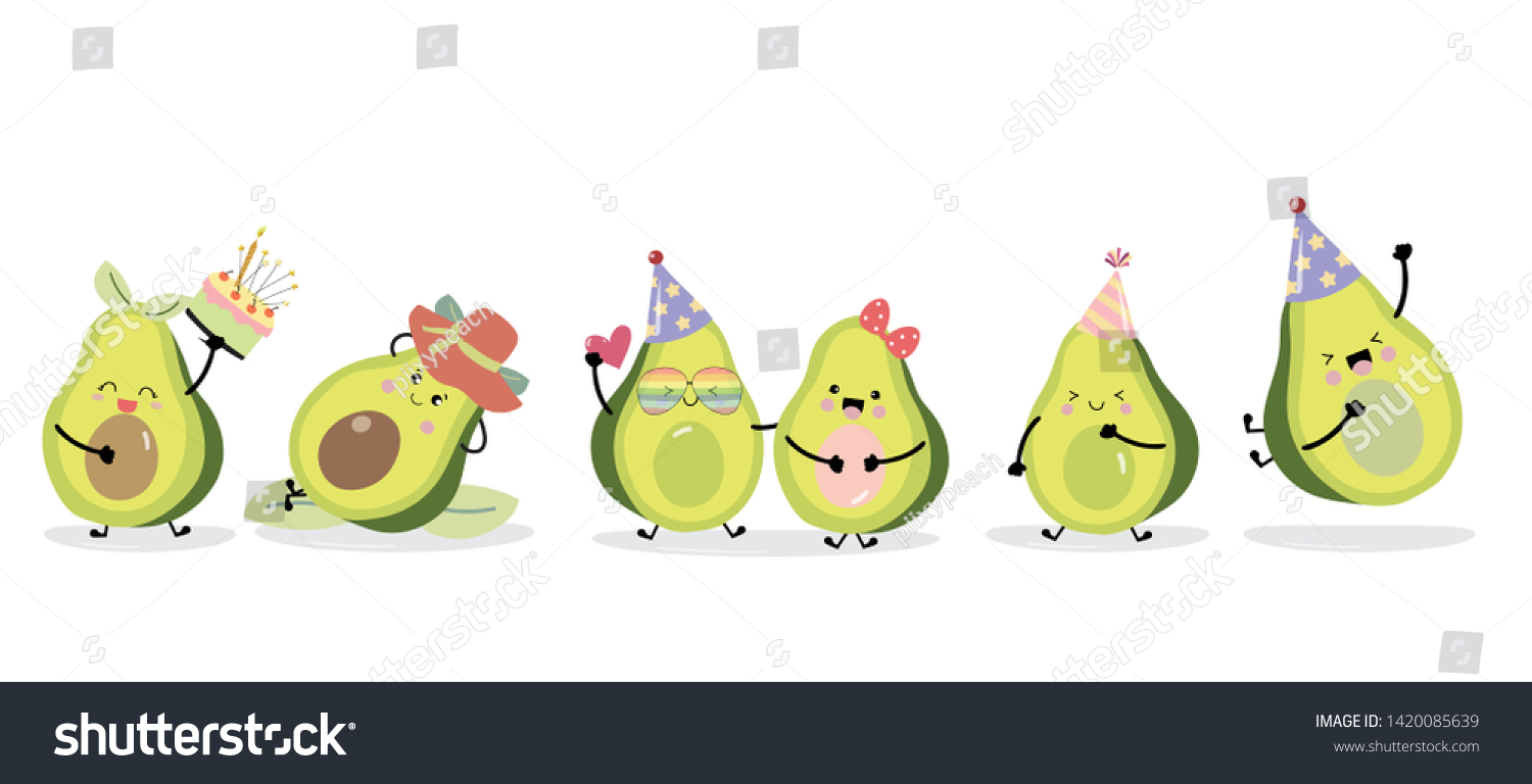 Carácter aguacate con sombrero y corazón.: vector de stock (libre de