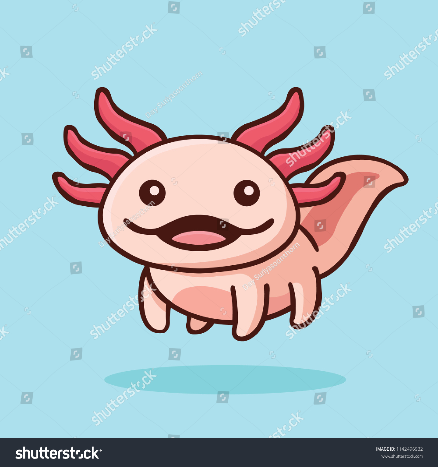 Cute Axolotl Ambystoma Mexicanum Front Light Stock Vector Royalty Free