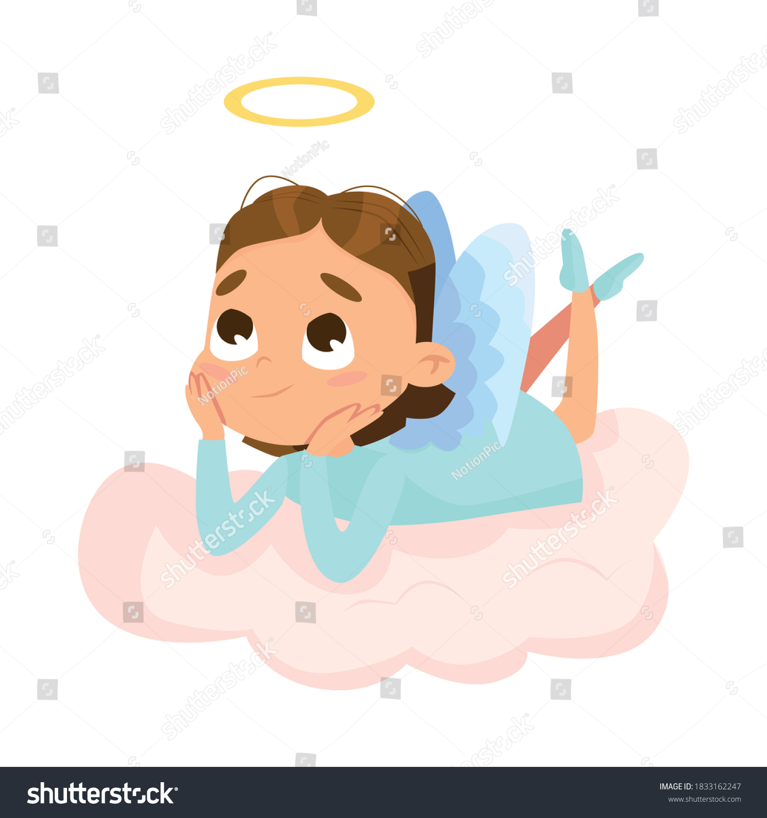 Cute Baby Angel Lying On Cloud Stock Vector (Royalty Free) 1833162247