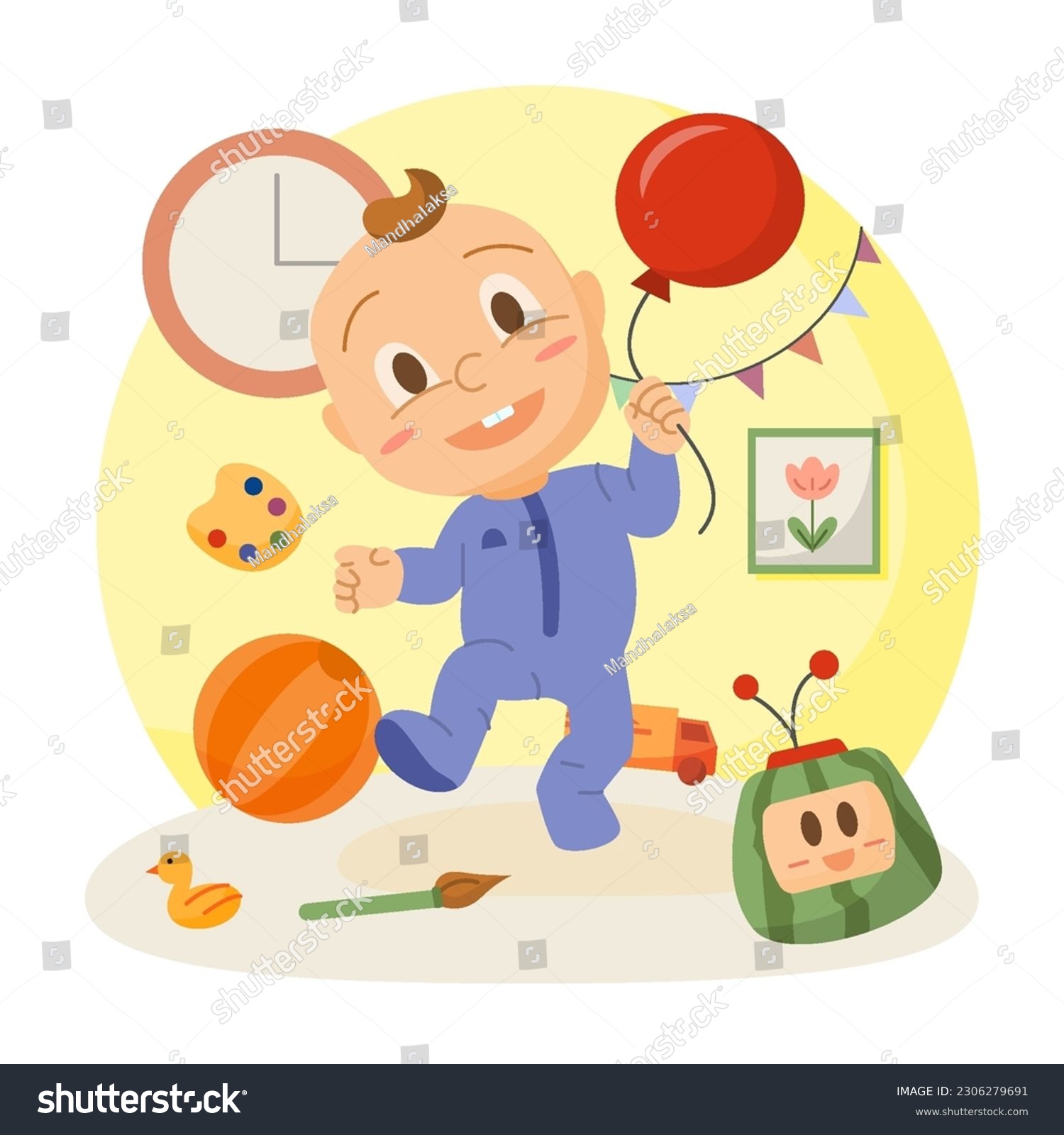 SVG of Cute Baby Boy Playing with Balloon  svg