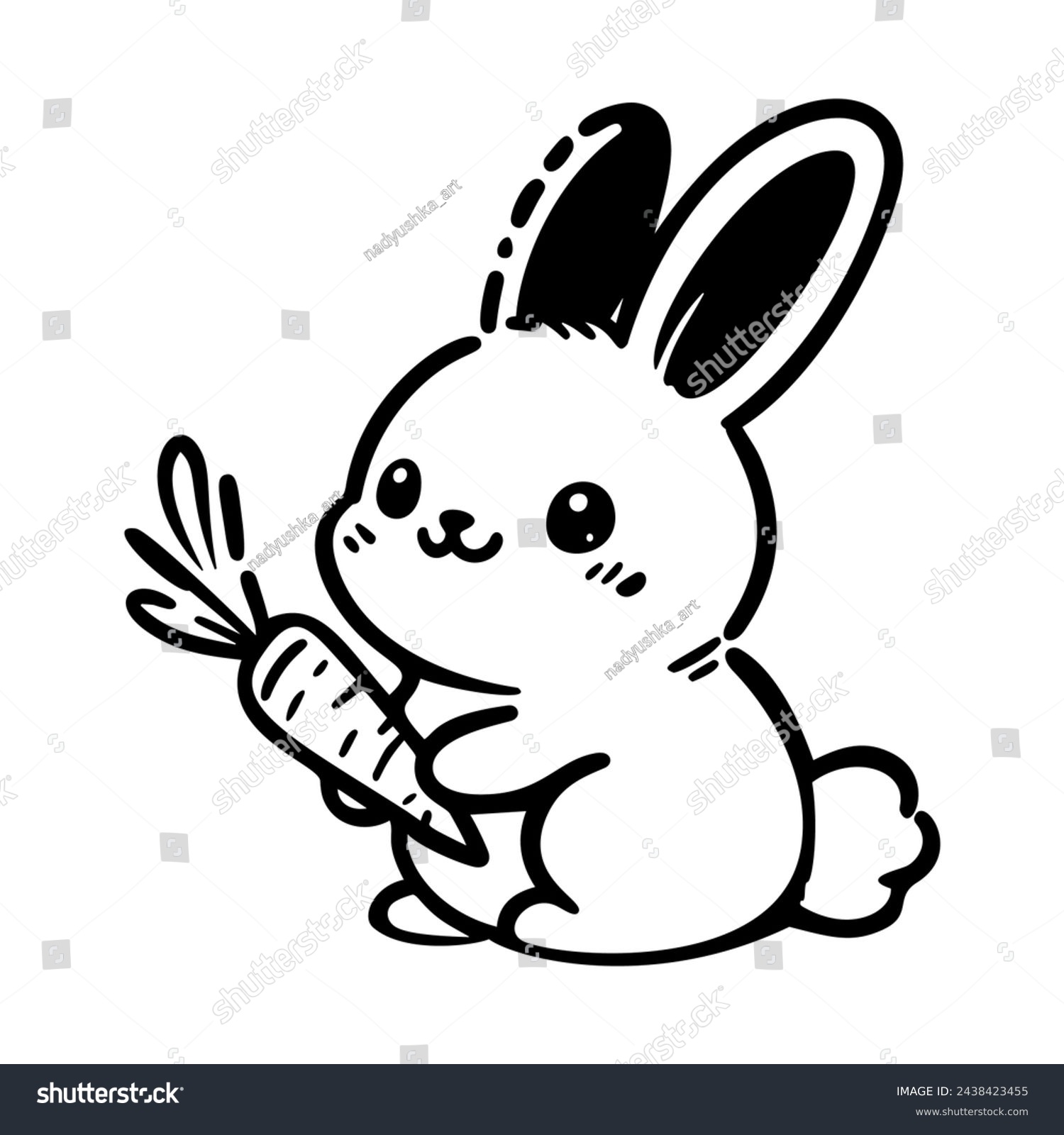 SVG of Cute baby bunny with carrot, silhouette, easter holiday. Vector illustration. svg