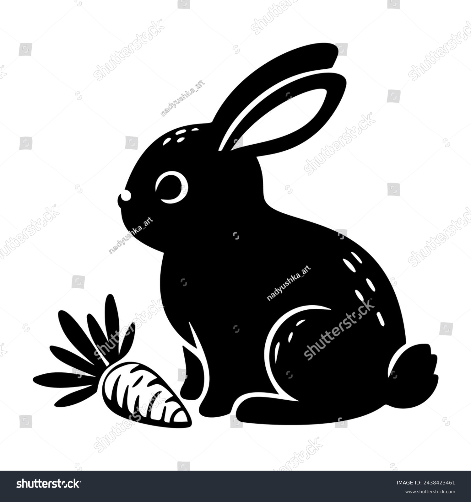 SVG of Cute baby bunny with carrot, silhouette, easter holiday. Vector illustration. svg
