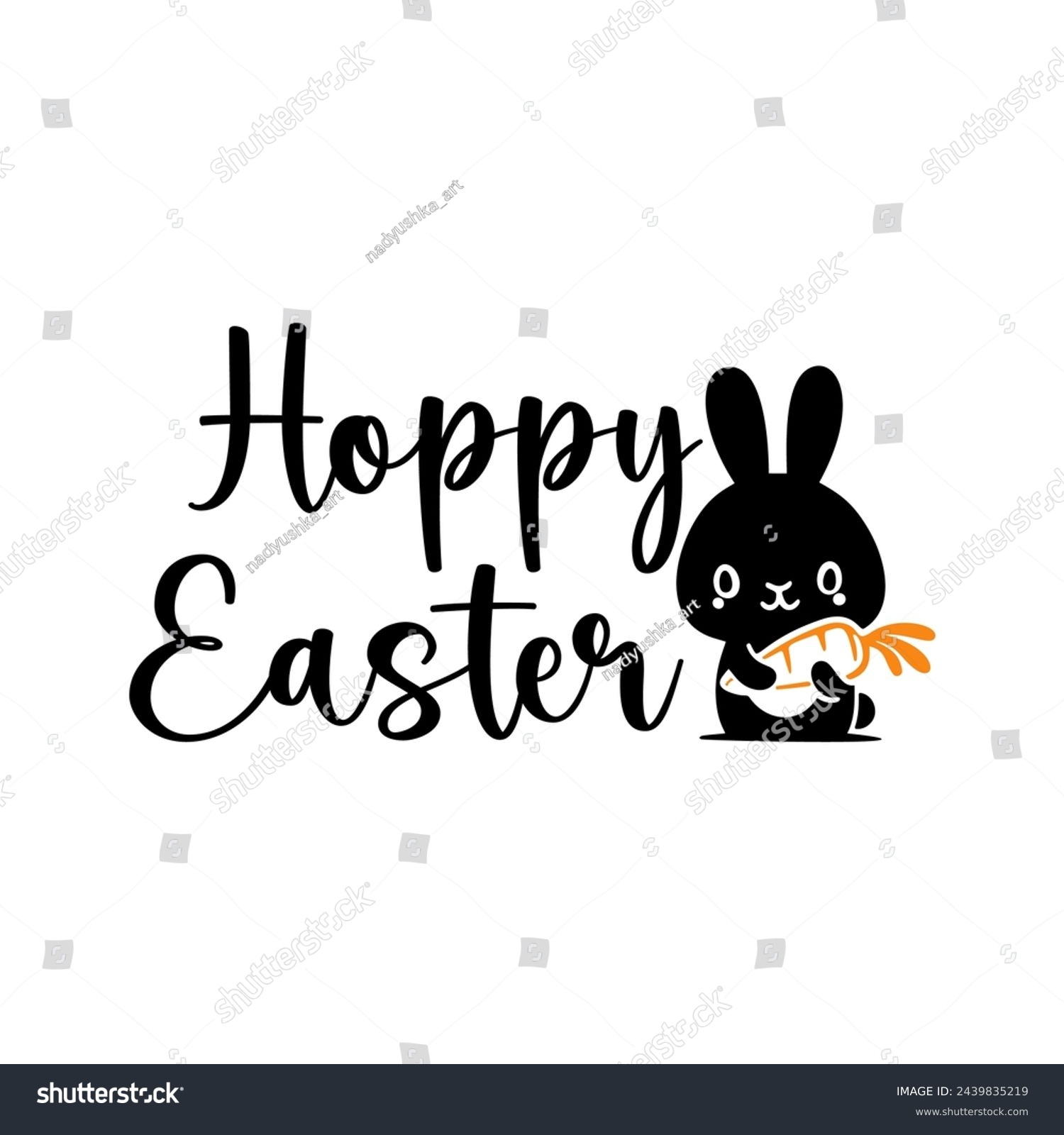 SVG of Cute baby bunny with carrot, silhouette, Hoppy Easter. Vector illustration. svg