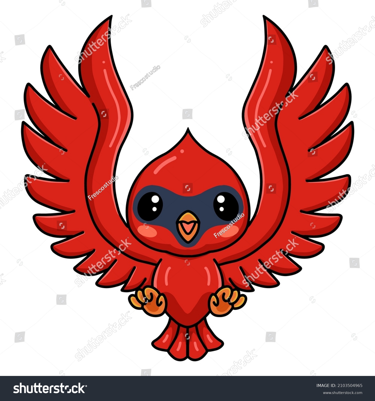 Cute Baby Cardinal Bird Cartoon Flying Stock Vector (Royalty Free ...