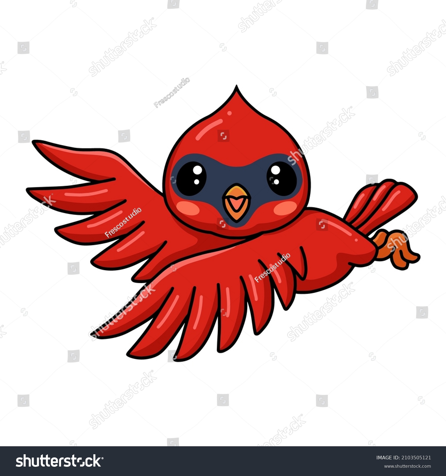 Cute baby cardinal bird cartoon flying stock vector royalty free