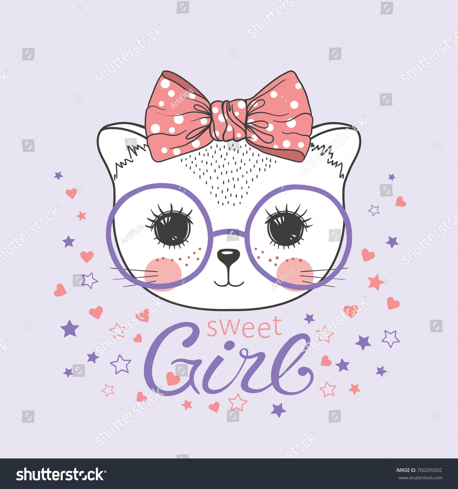 Cute Kitty Cat Girls Printed T-Shirt