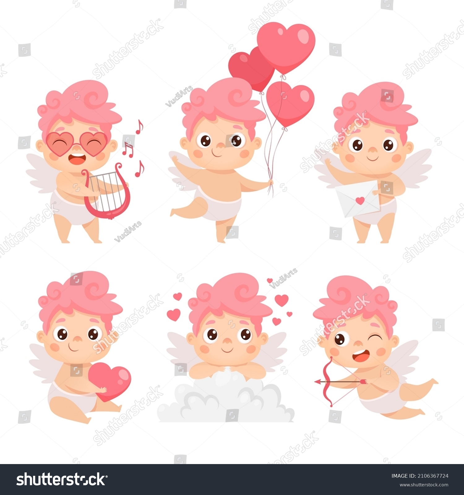 SVG of Cute baby cupid collection. Valentine's day cartoon vector set svg