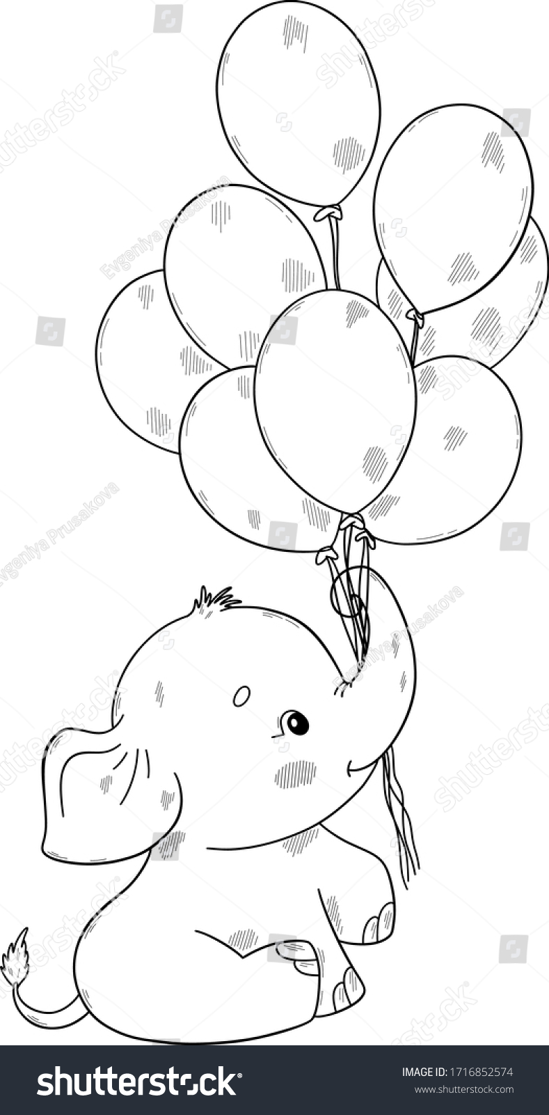 Cute Baby Elephant Coloring Book Page: Vector có sẵn (miễn phí bản