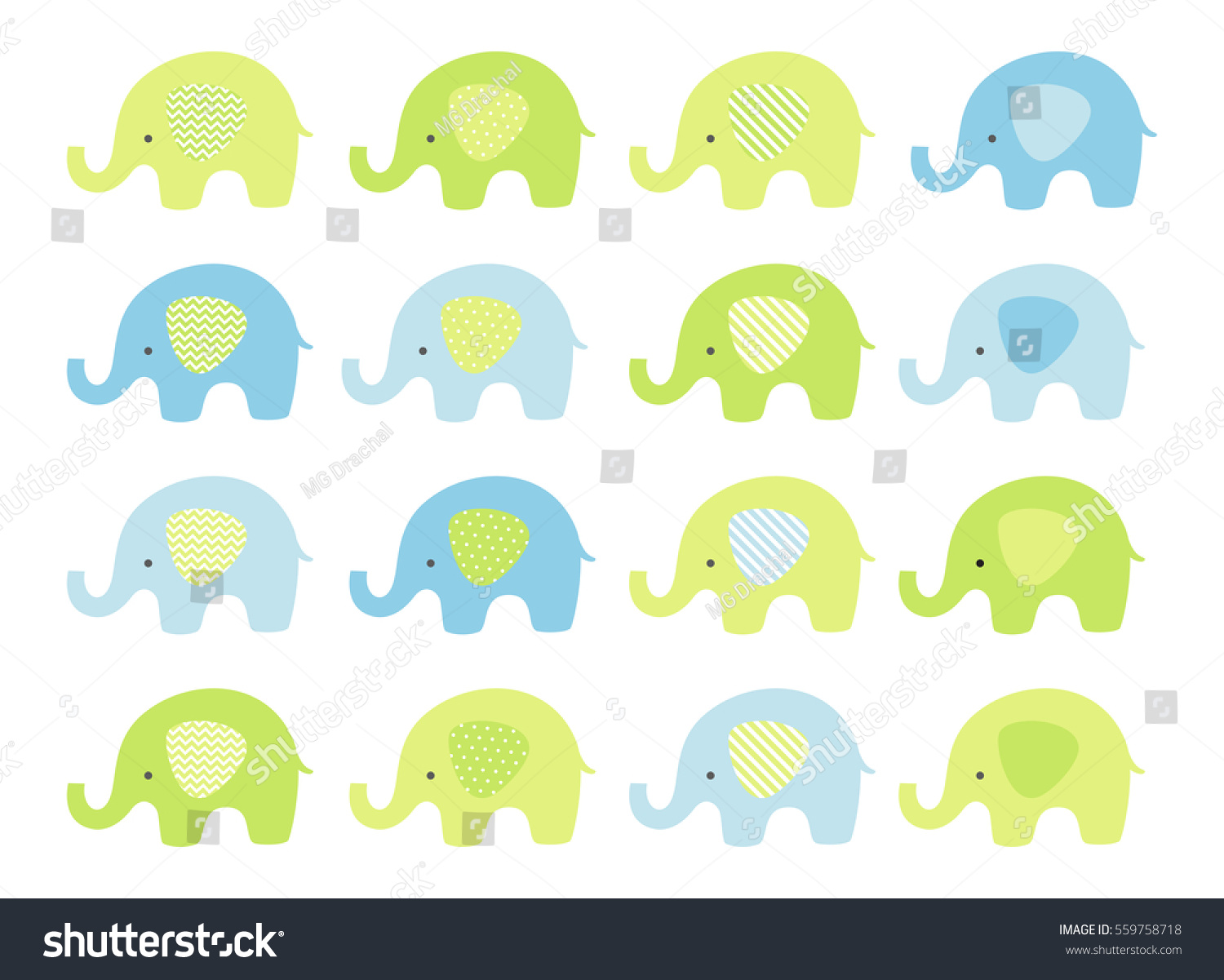 Cute Baby Elephant Set Vector Elephants Stock Vector Royalty Free