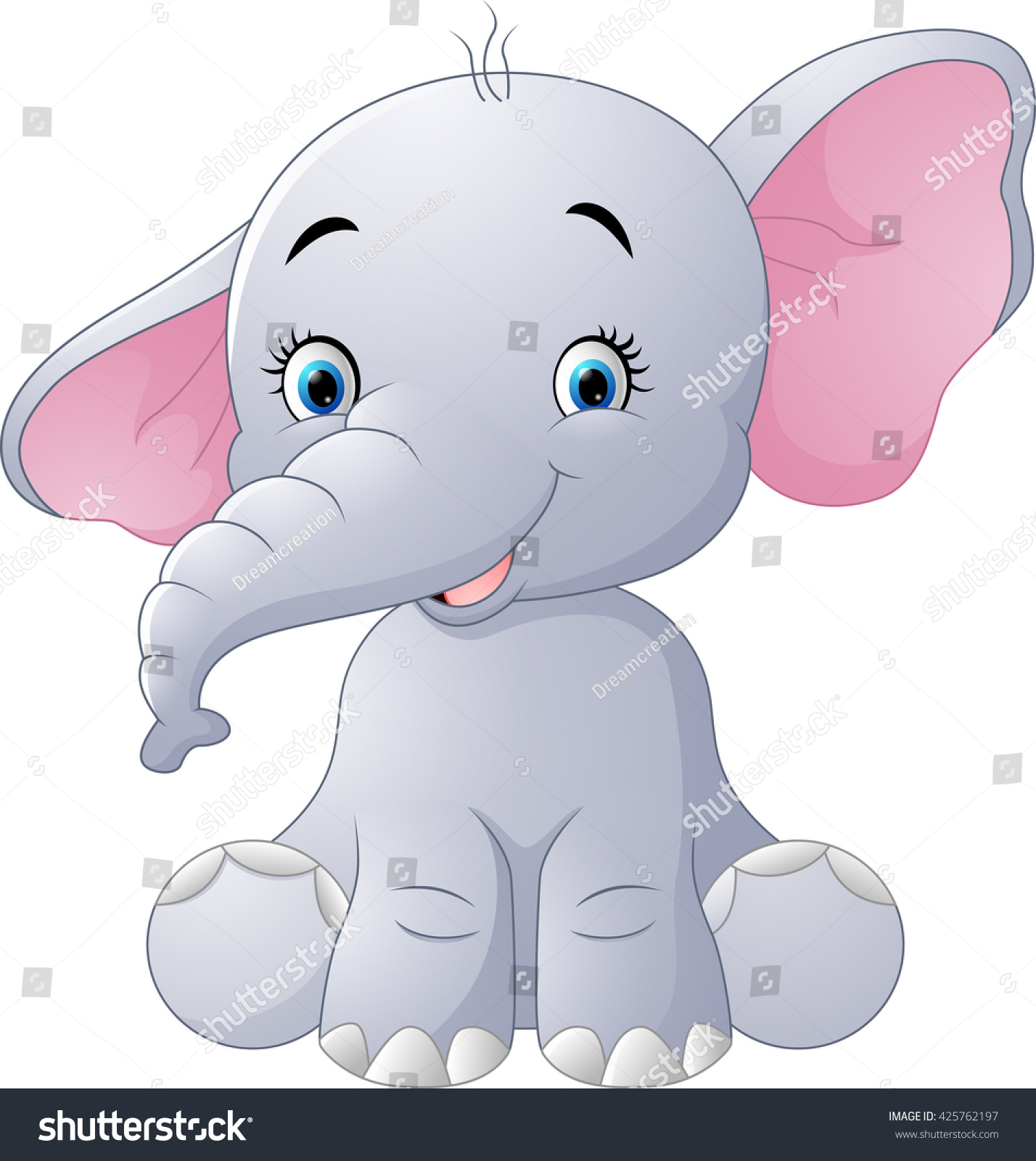 Cute Baby Elephant Sitting Isolated On Stock Vector 425762197 ...