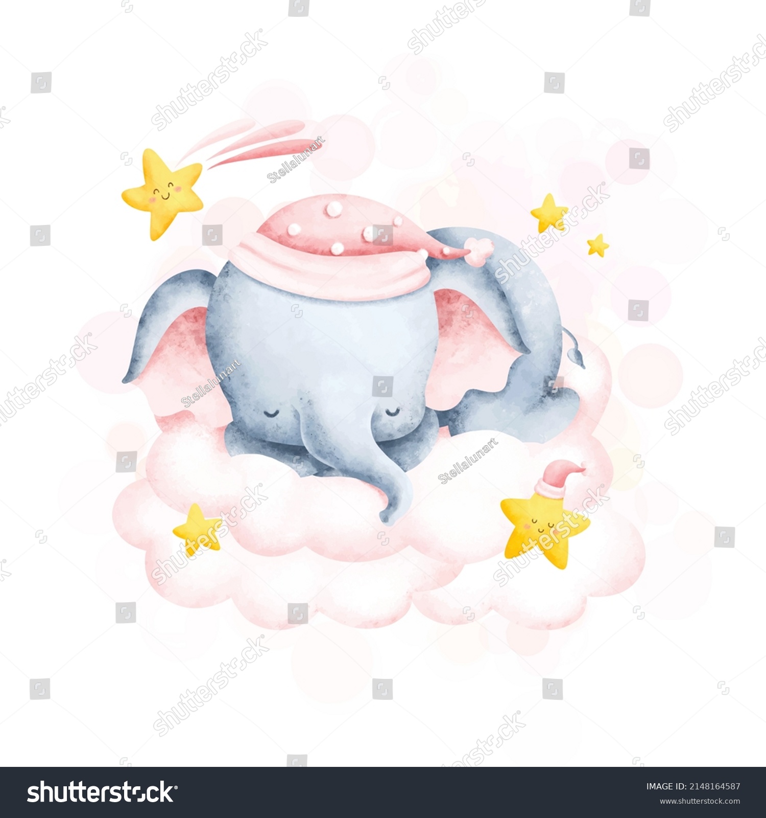 Cute Baby Elephant Sleeping On Cloud Stock Vector (Royalty Free ...