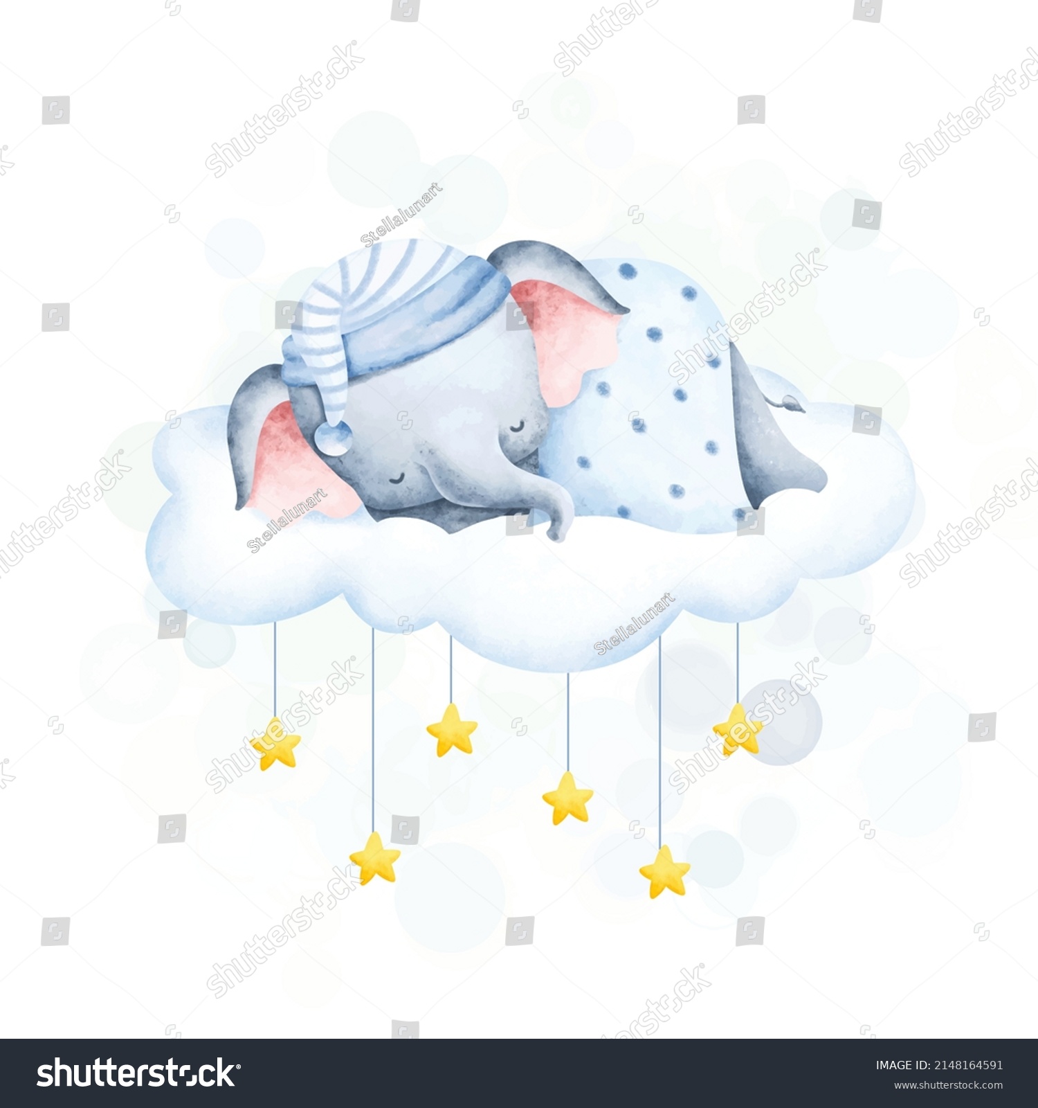 Cute Baby Elephant Sleeping On Cloud Stock Vector (Royalty Free ...