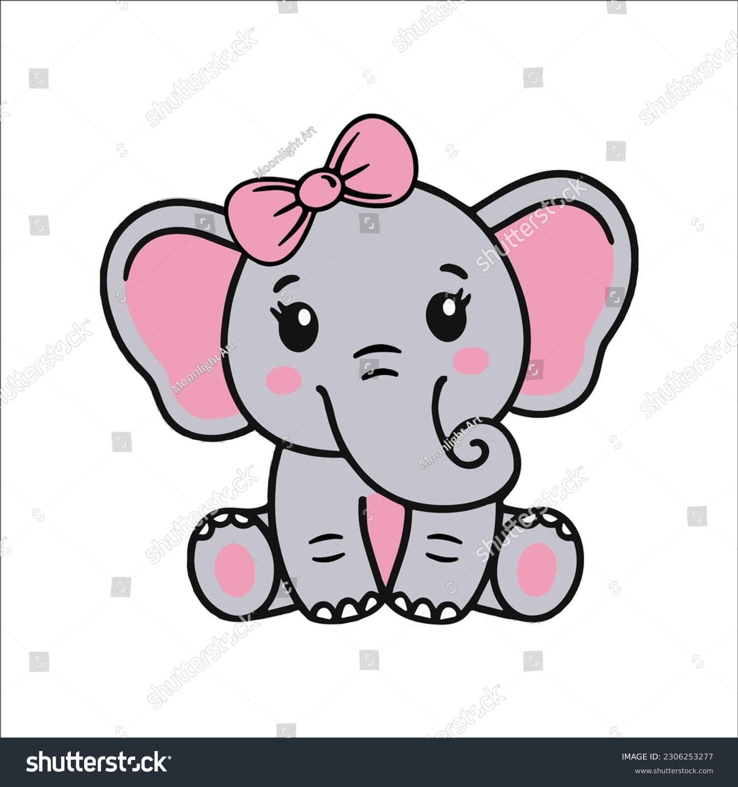 SVG of Cute baby elephant SVG, Baby elephant bow SVG, Baby elephant ribbon SVG, Cut file for Cricut and Silhouette Digital clipart, vector graphics, baby Girl svg