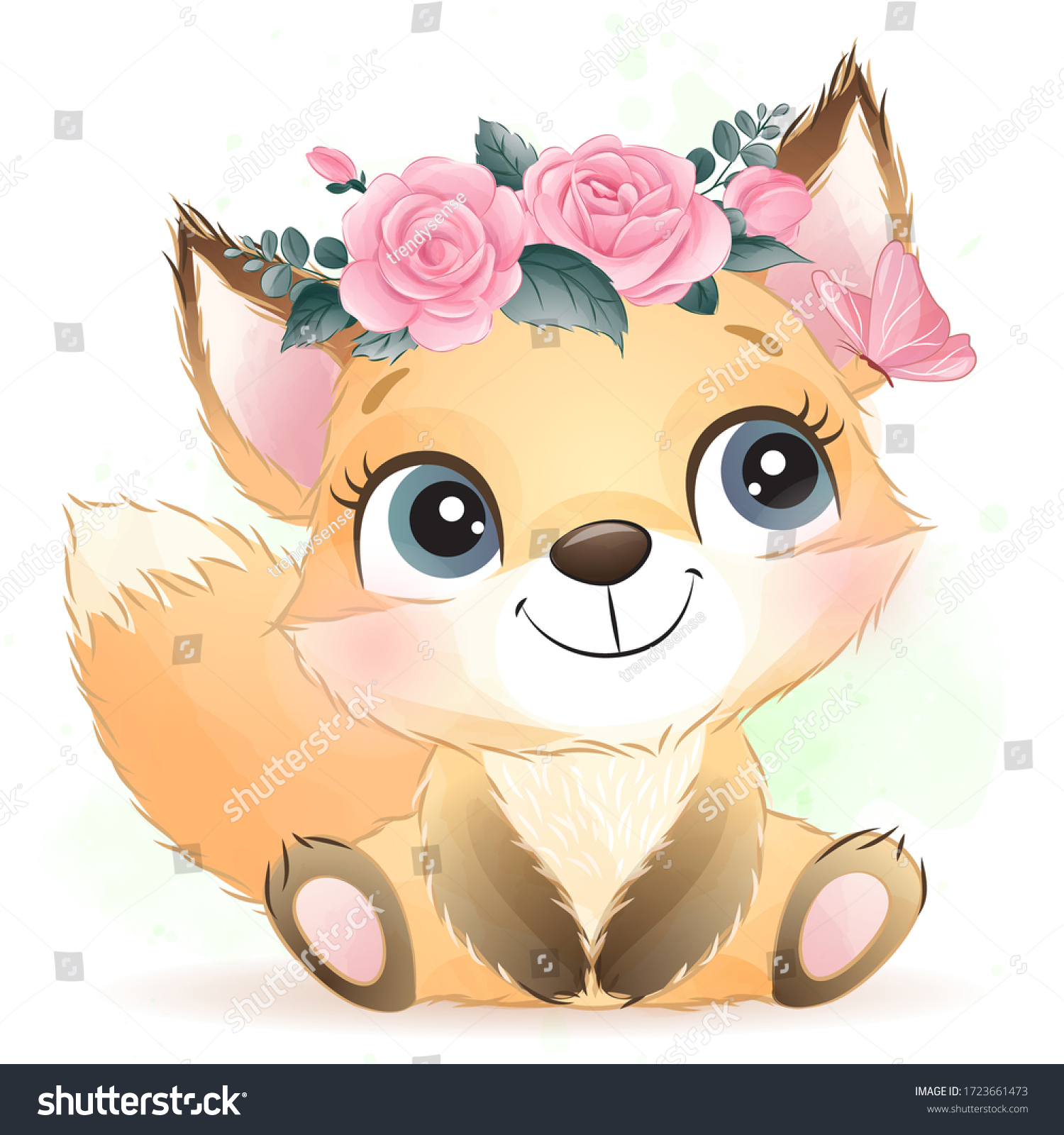 Download Cute Baby Foxy Floral Stock Vector Royalty Free 1723661473