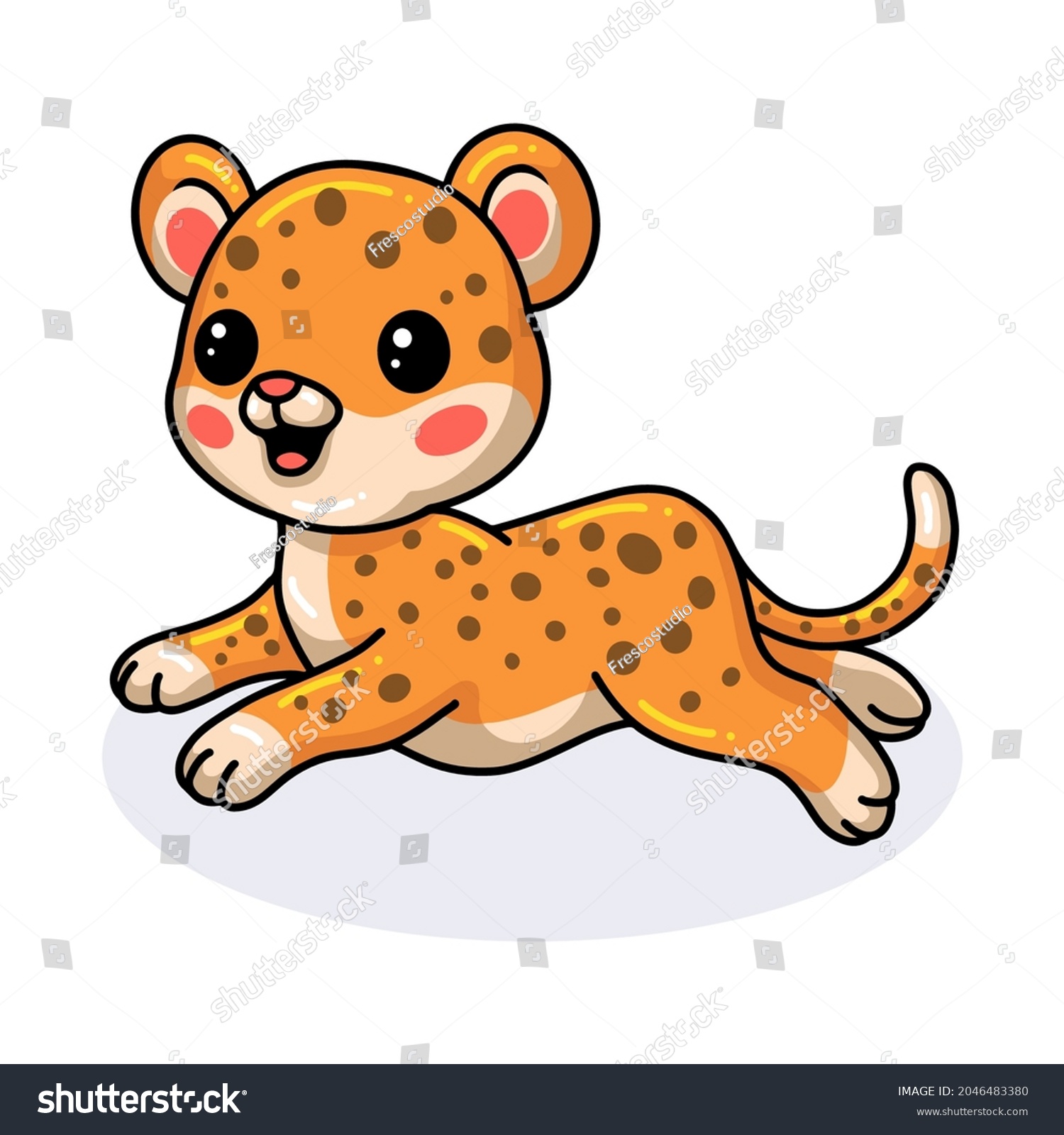 Cute Baby Leopard Cartoon Running Stock Vector (Royalty Free ...