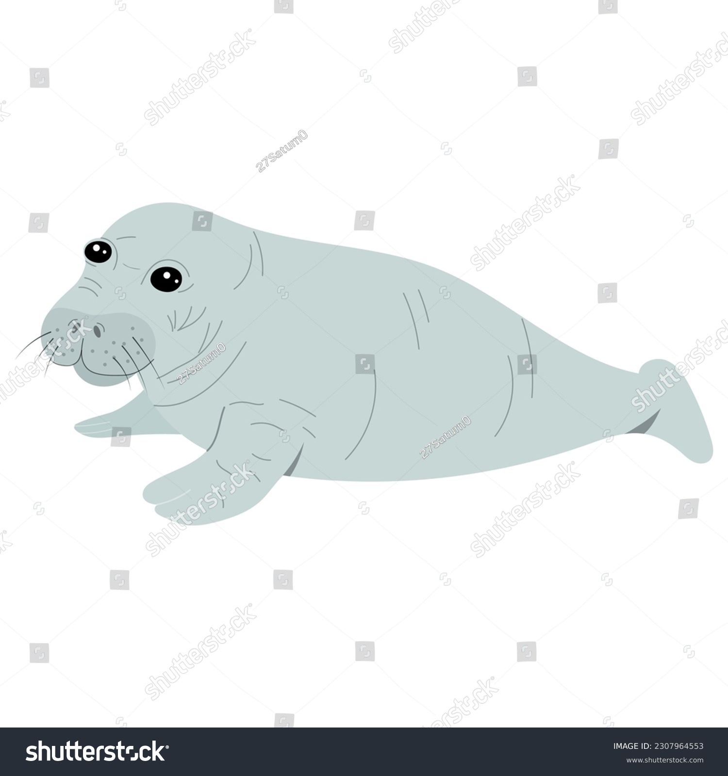SVG of Cute baby manatee isolated on white background. Hand drawn vector illustration of sea cow.  svg