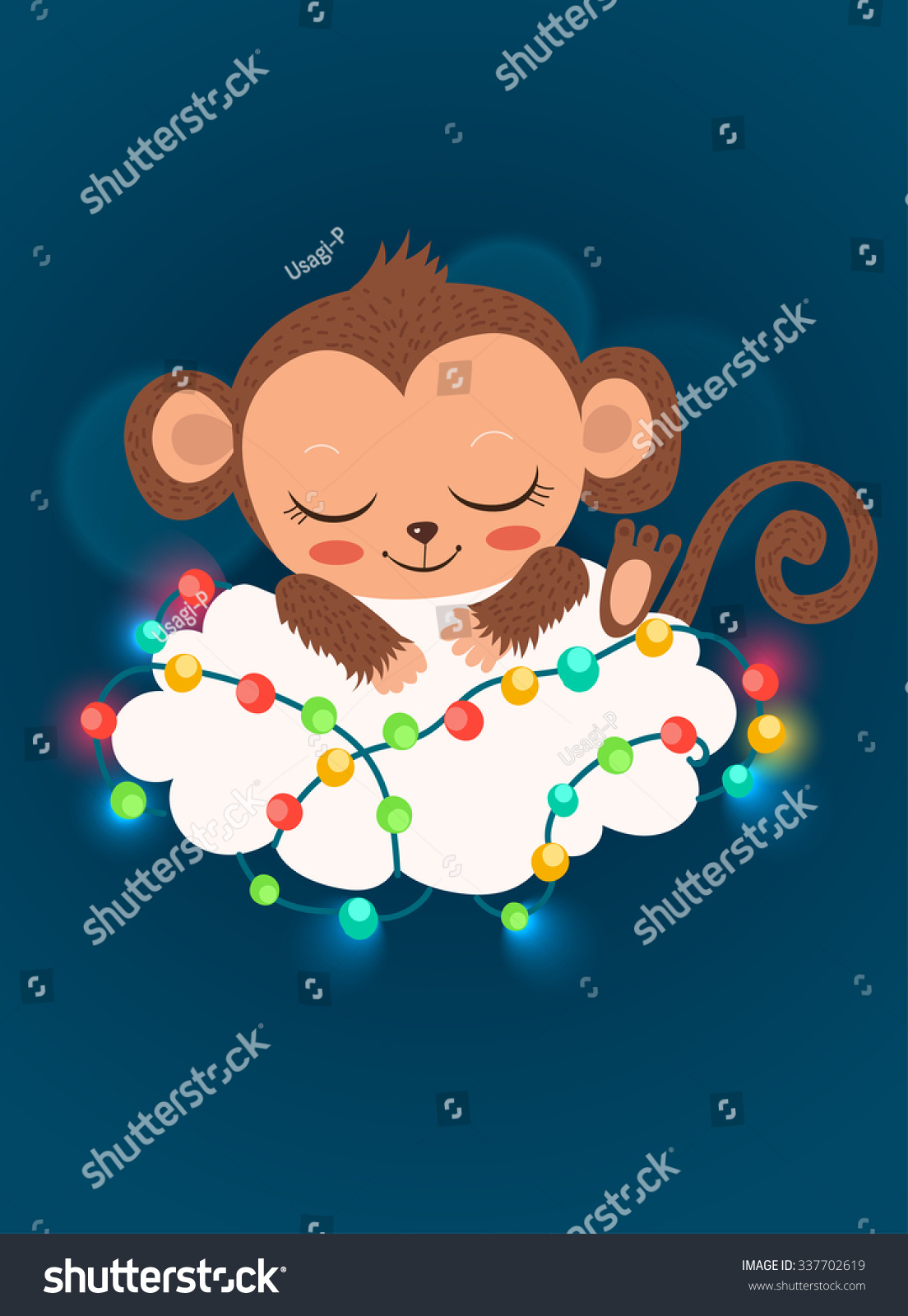Cute Baby Monkey Garlands Cartoon Vector Stock Vector Royalty Free