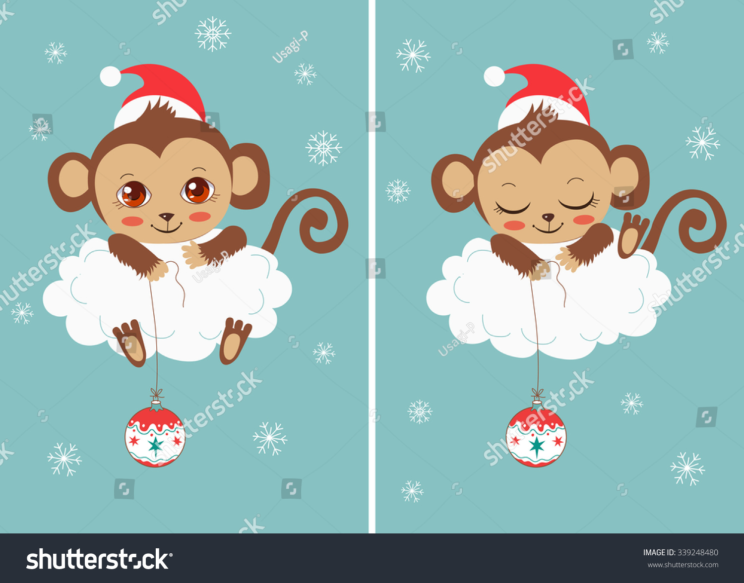 Cute Baby Monkeys New Year Ball Stock Vector Royalty Free Shutterstock