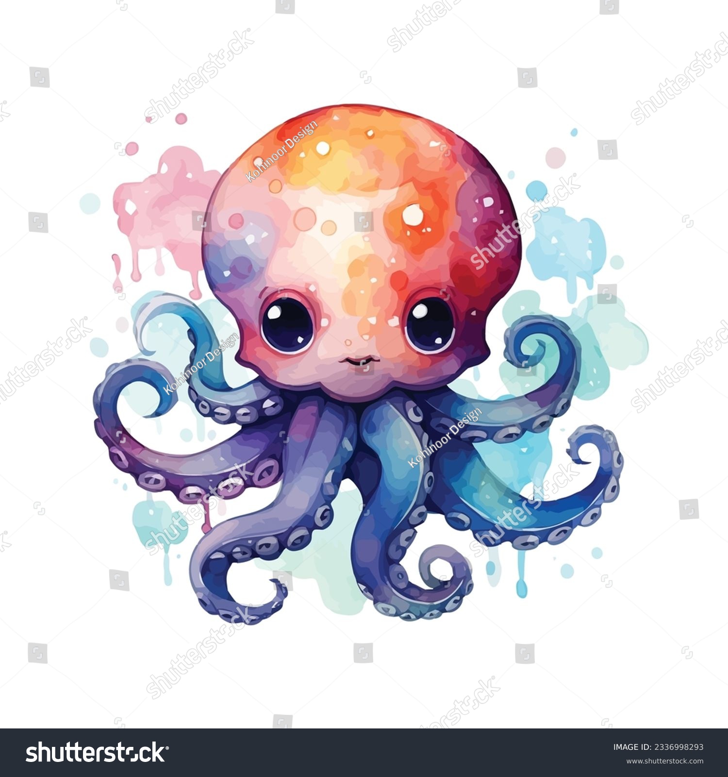 SVG of Cute Baby Octopus Watercolor Clipart Bundle svg