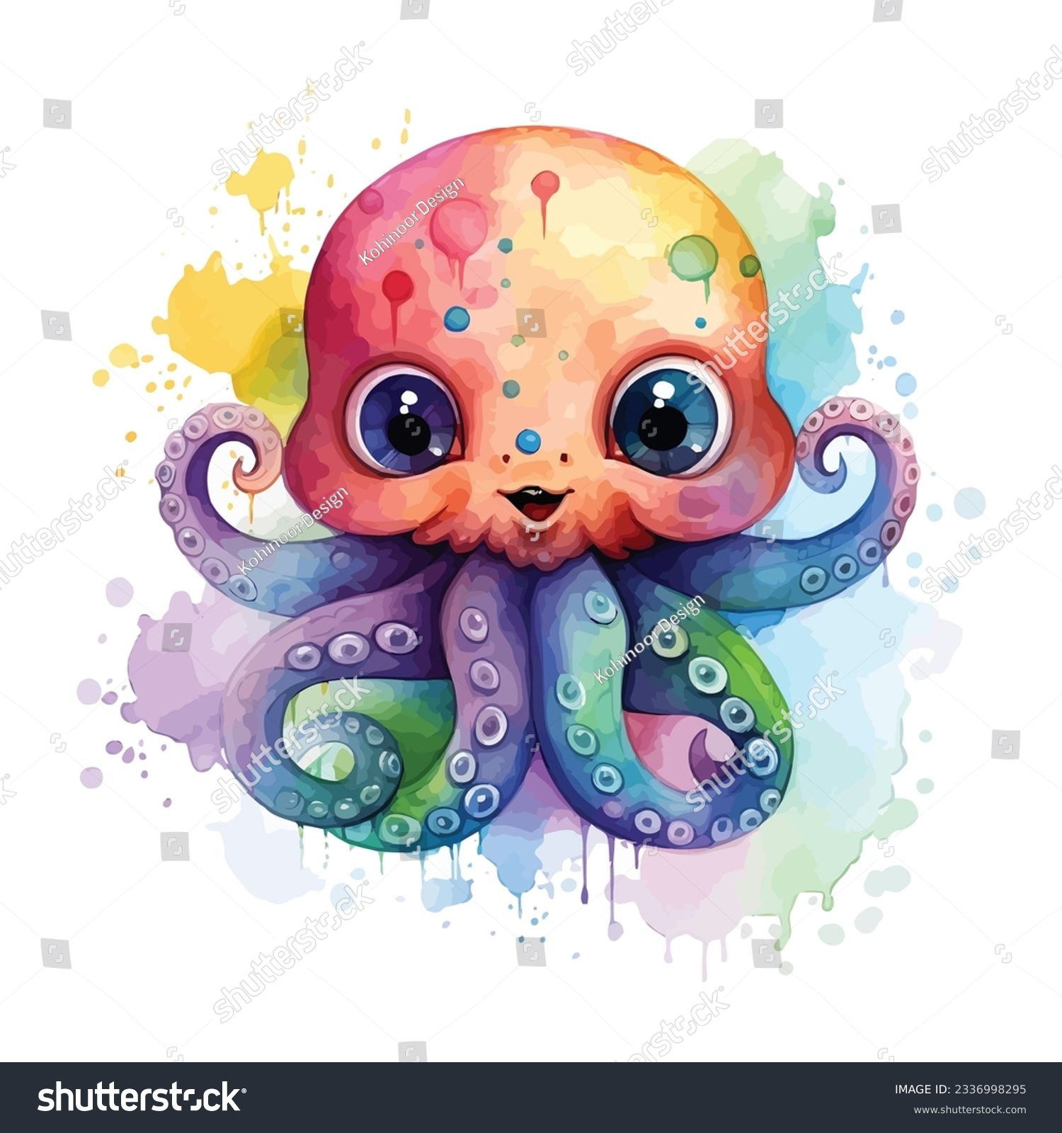 SVG of Cute Baby Octopus Watercolor Clipart Bundle svg