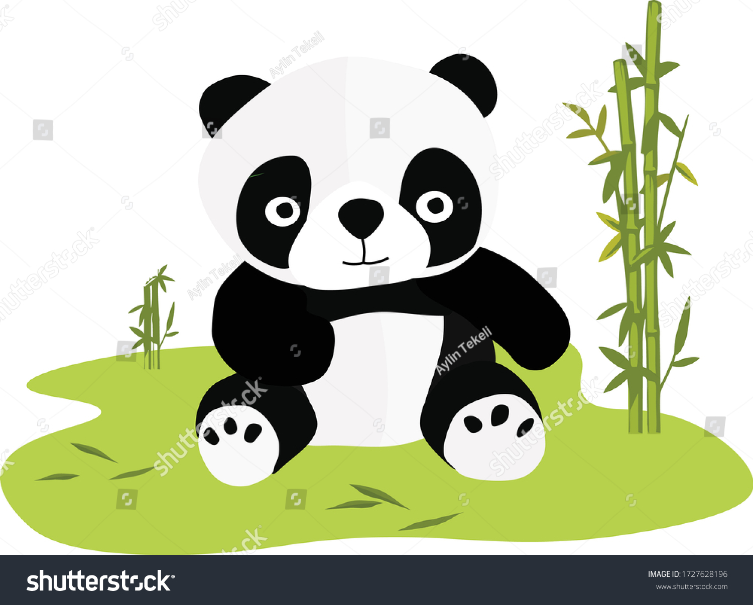 Cute Baby Panda Bear Bamboo Drawing Stock Vector Royalty Free