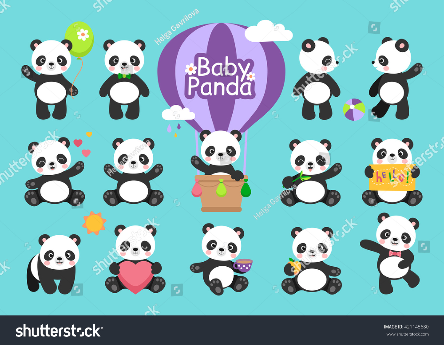 SVG of Cute baby panda in various expression and positions in cartoon style.  svg