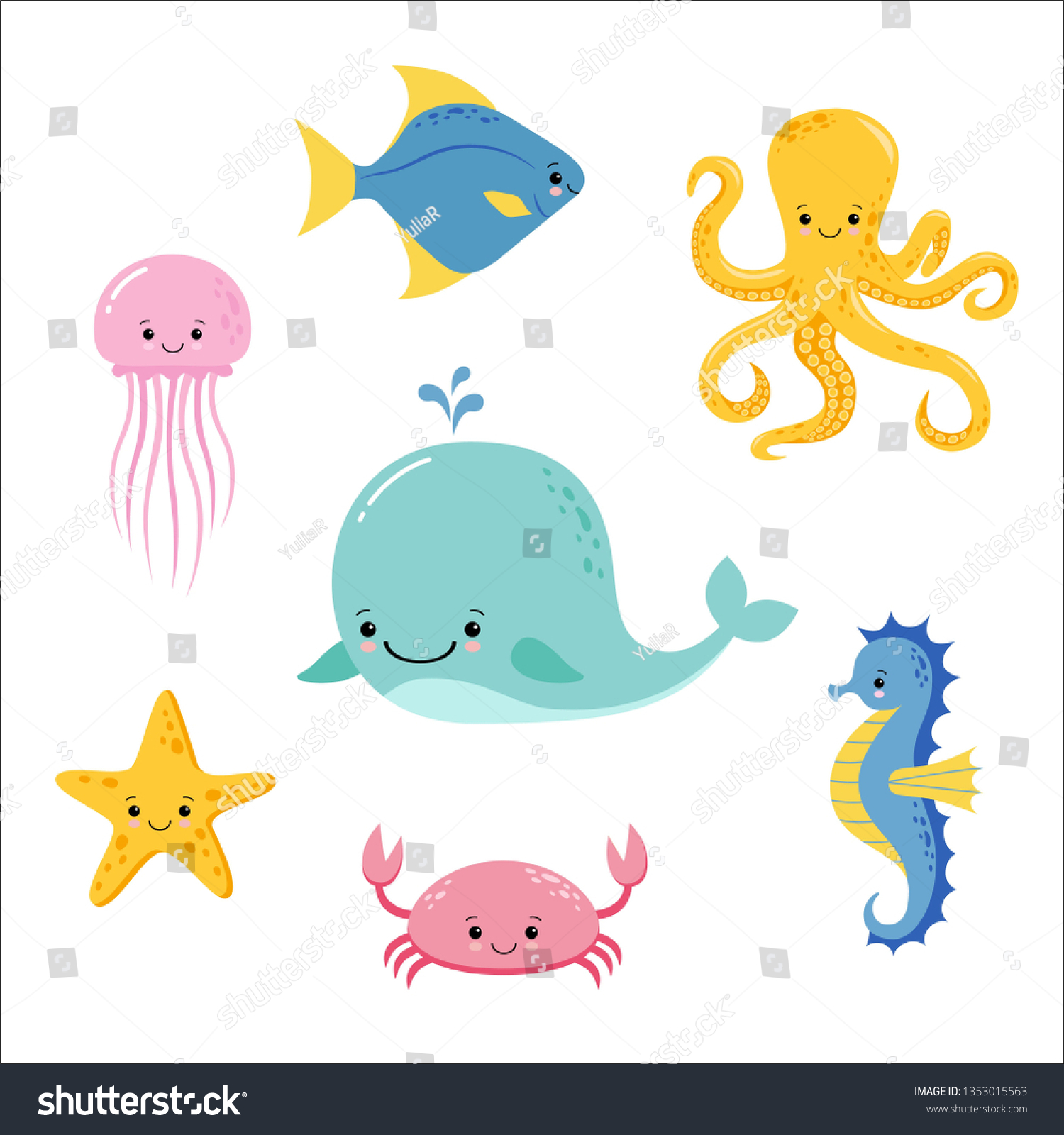 Cute Baby Sea Animals Vector Cartoon Stock Vector (Royalty Free ...