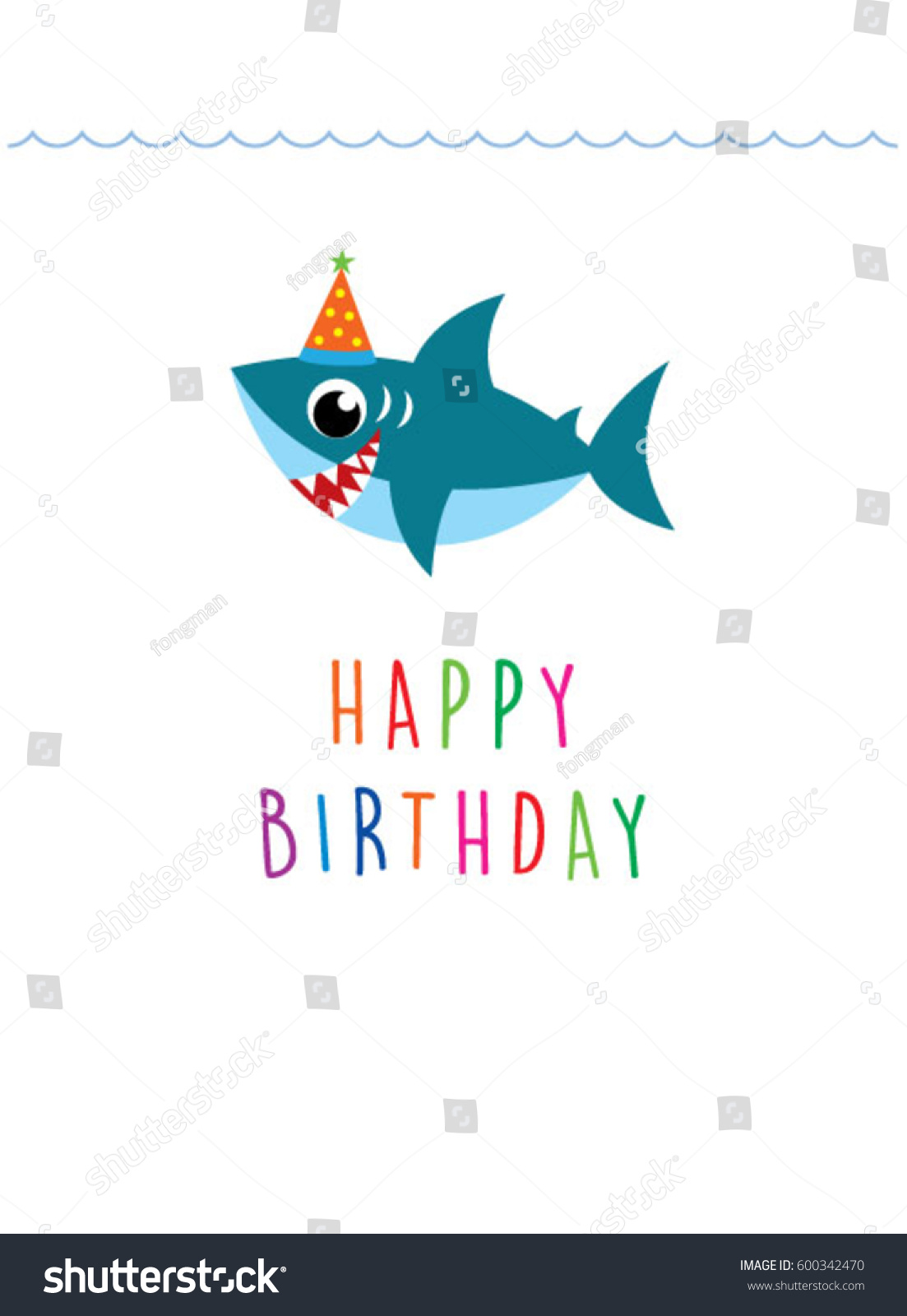 Cute Baby Shark Happy Birthday Greeting Stock Vector Royalty Free