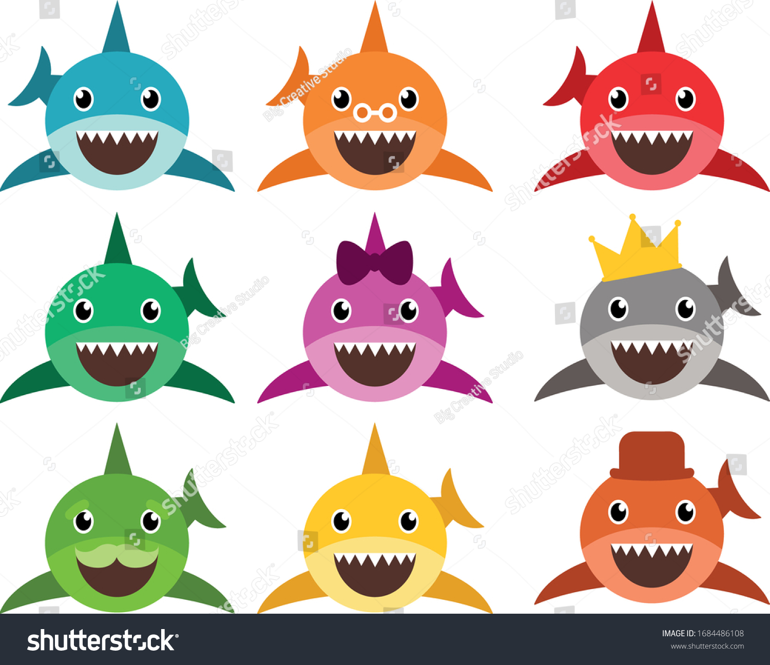Cute Baby Sharks Shark Set Colorful Stock Vector Royalty Free