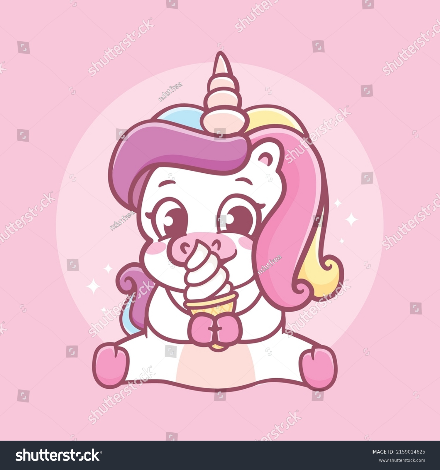 Cute Baby Unicorn Eat Ice Cream Stock Vector (Royalty Free) 2159014625 ...