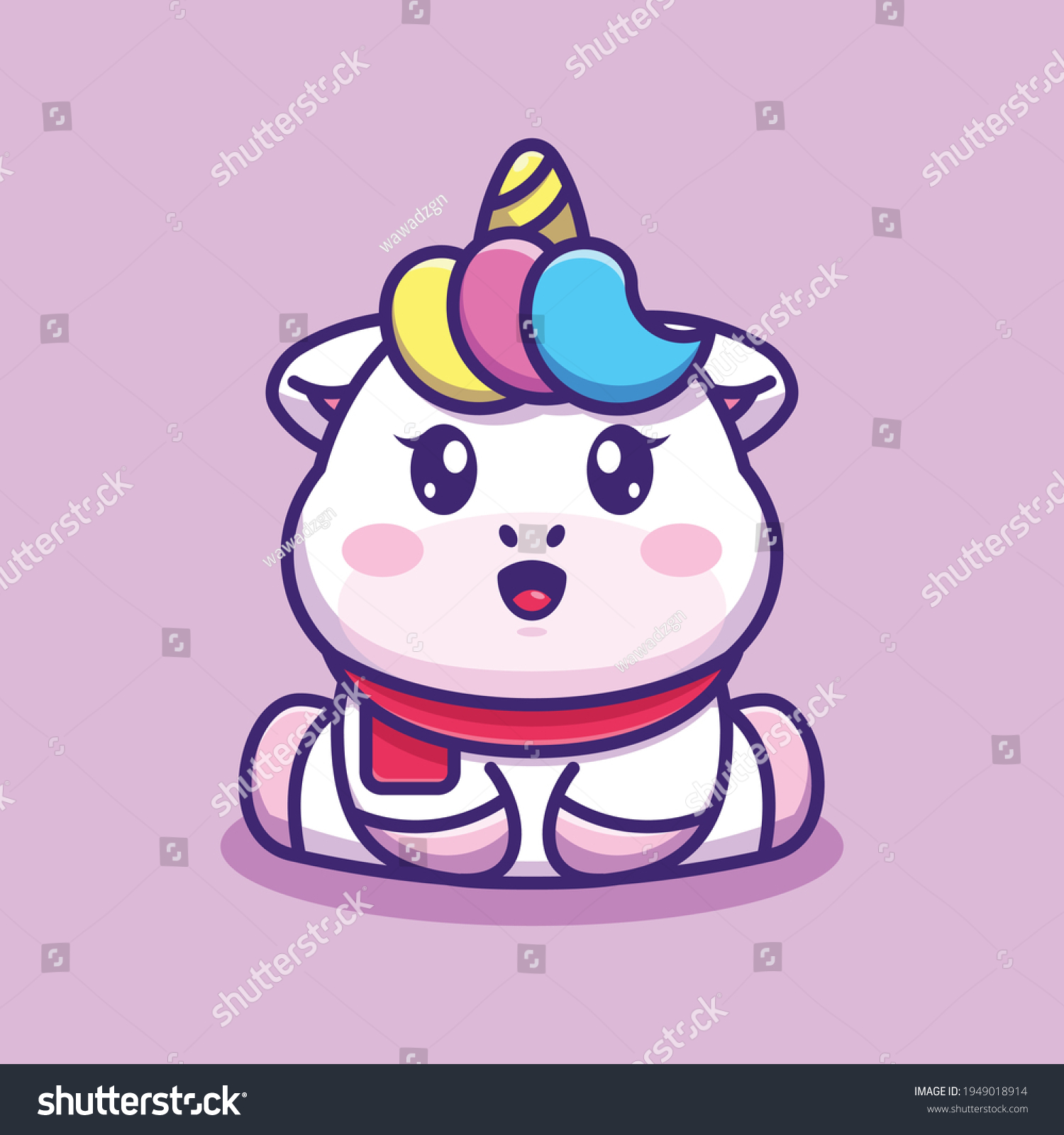 Cute Baby Unicorn Sitting Cartoon Illustration Stock Vector (Royalty ...