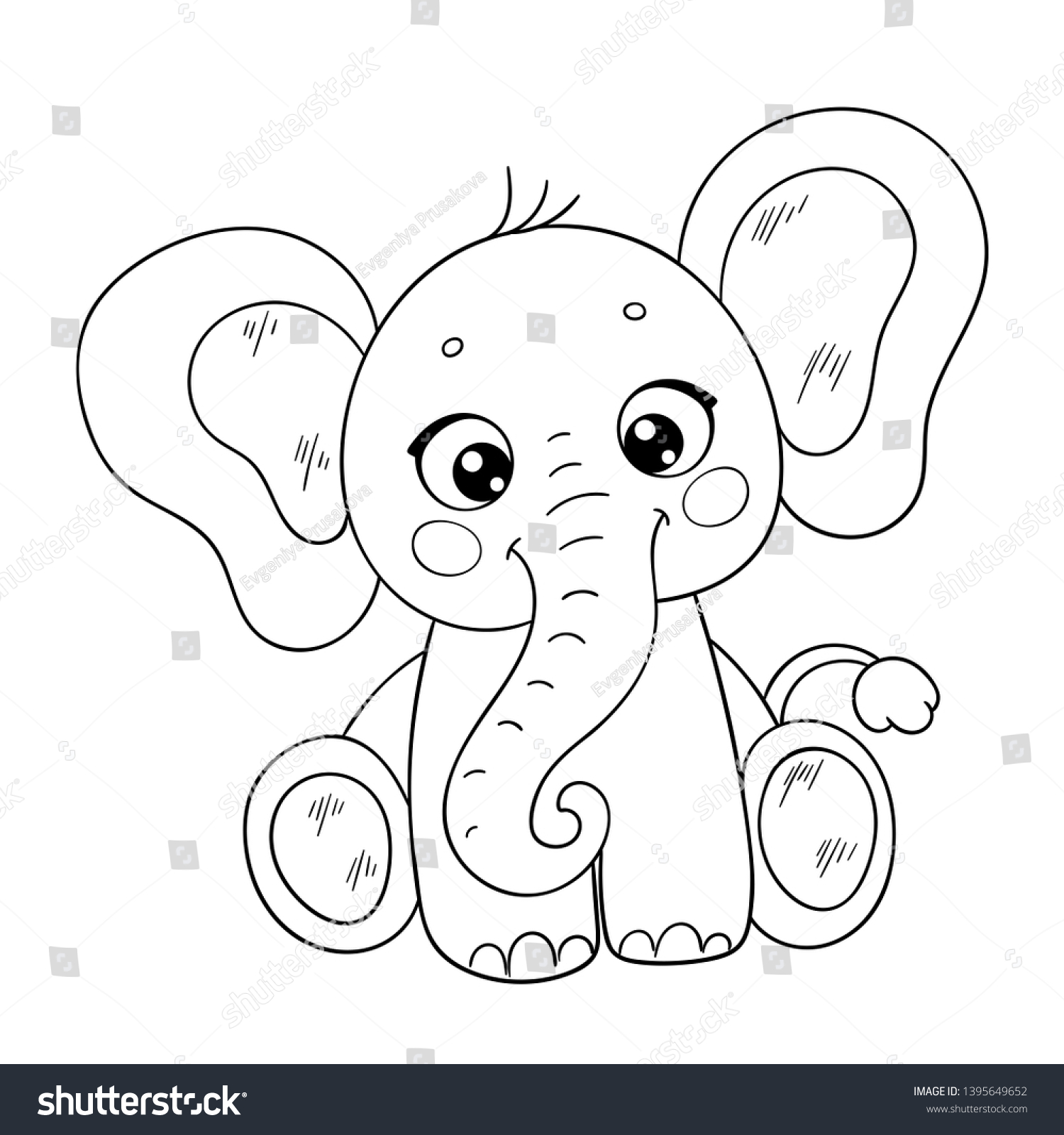 Cute Babyelephant Black White Outline Illustration Stock Vector ...