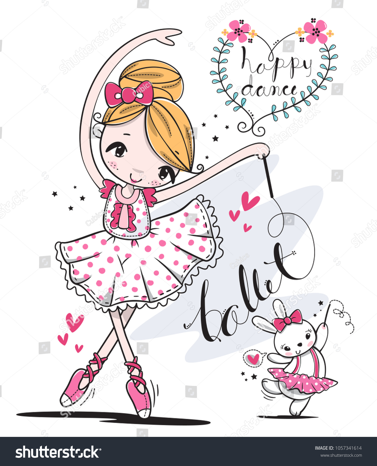 Cute Ballerina Girl Little Stock-vektor (royaltyfri) 1057341614