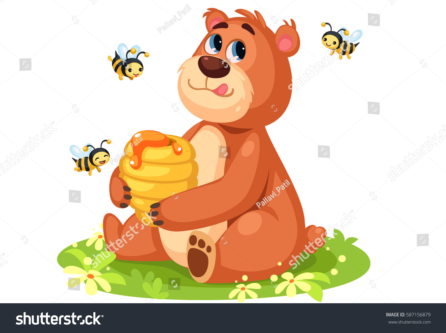 Cute Bear Cartoon Holding Honey Bee 库存矢量图（免版税）587156879 | Shutterstock