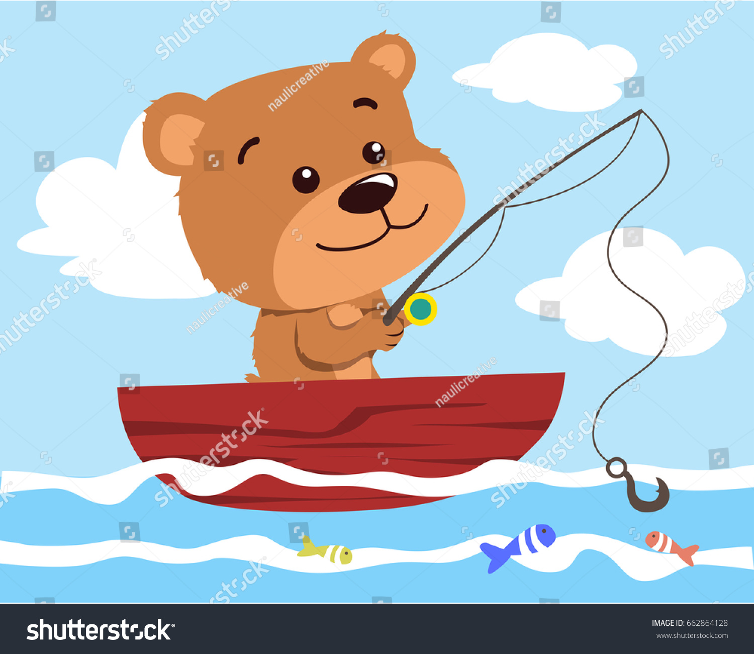 Cute Bear Fisherman Uniform Illustration Suitable Stock Vector (Royalty ...